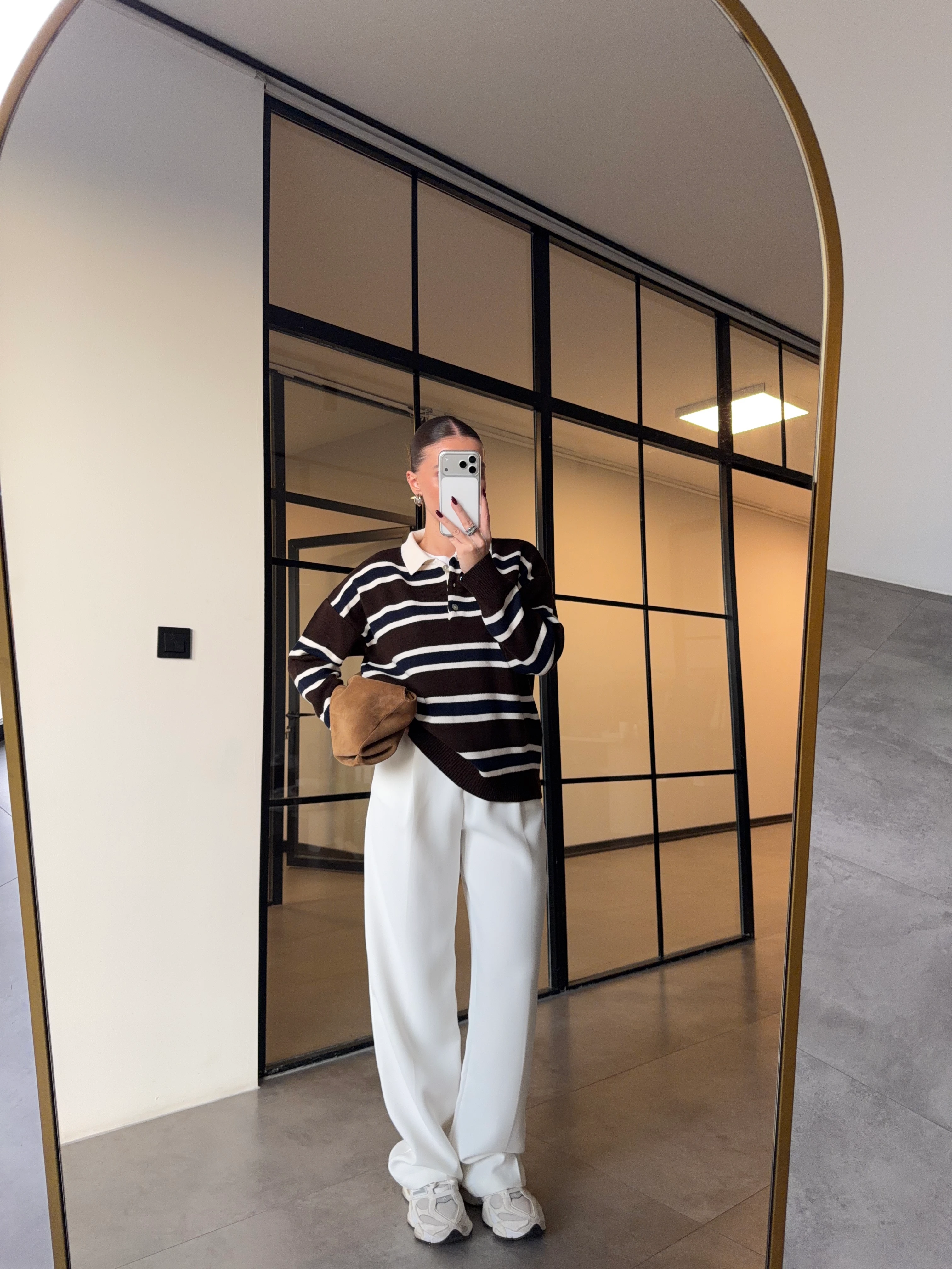 POLO YAKA KAHVE-LACİVERT ÇİZGİLİ KAZAK