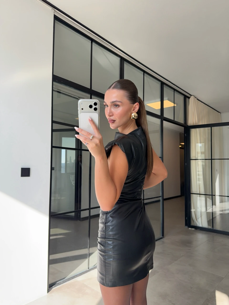 VATKALI SIFIR KOL DERİ ELBİSE