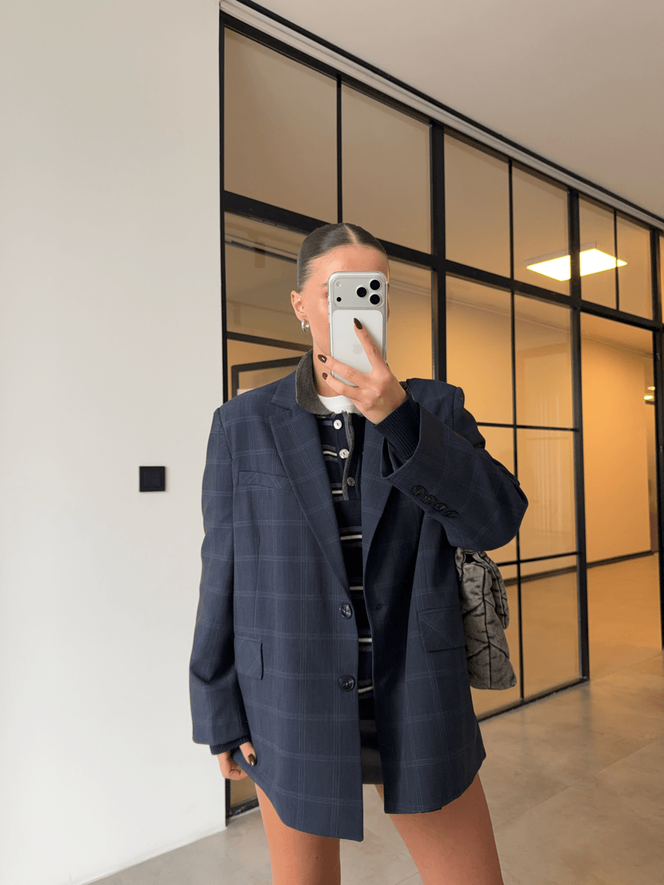 EKOSELİ LACİVERT OVERSİZE BLAZER CEKET 