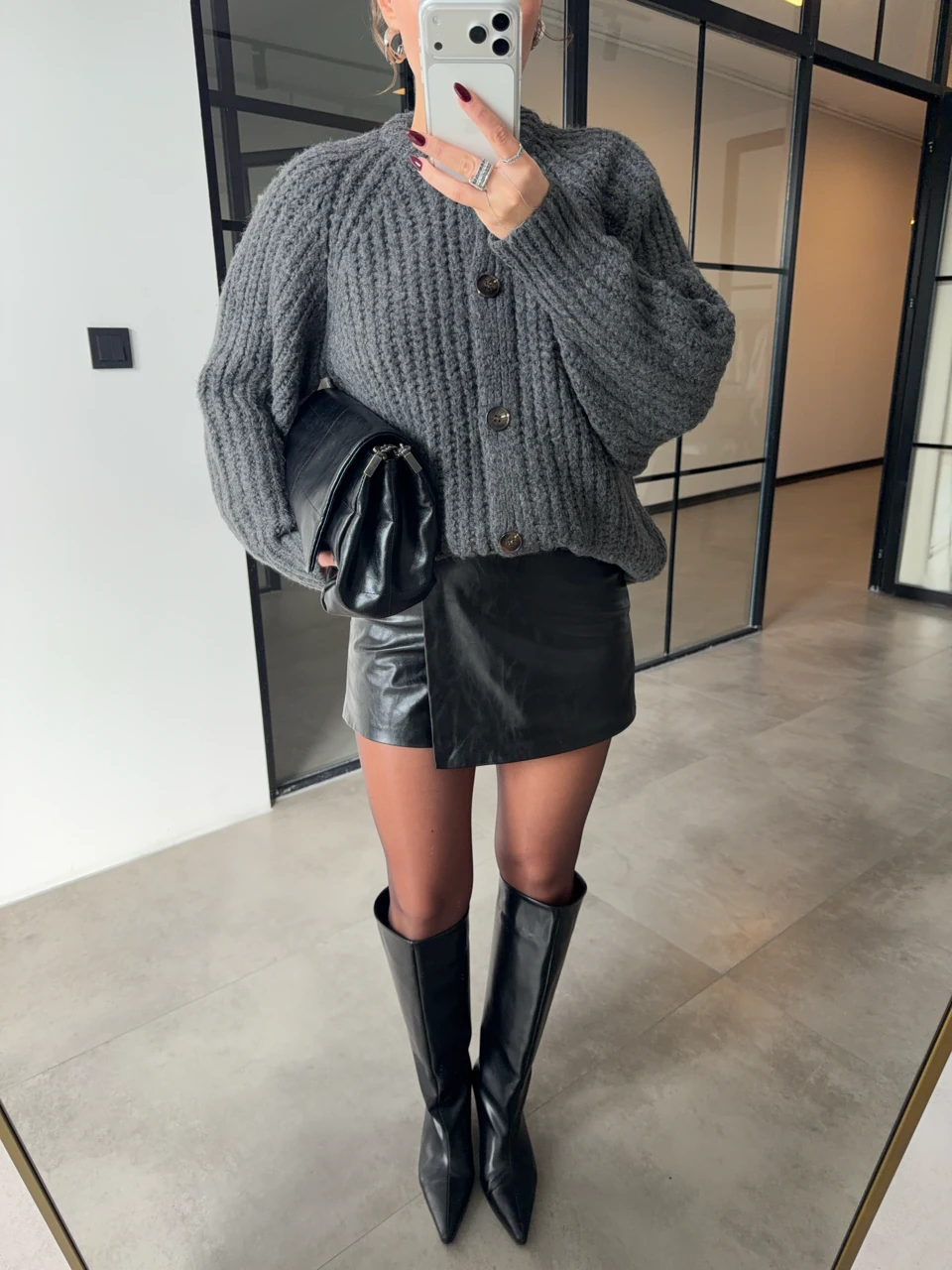 DÜĞMELİ SELANİK ÖRGÜ ANTRASİT HIRKA