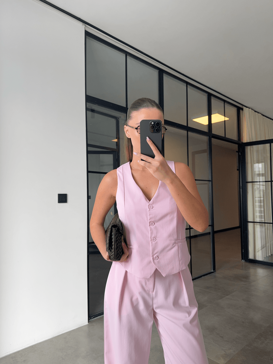 ŞEKER PEMBE YELEK PALAZZO TAKIM