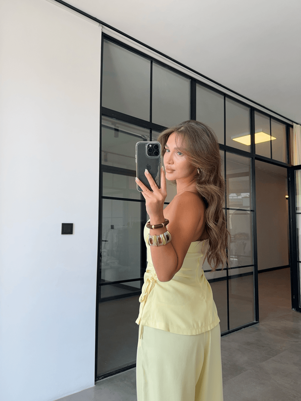 STRAPLESS GATHERED YELLOW SUIT