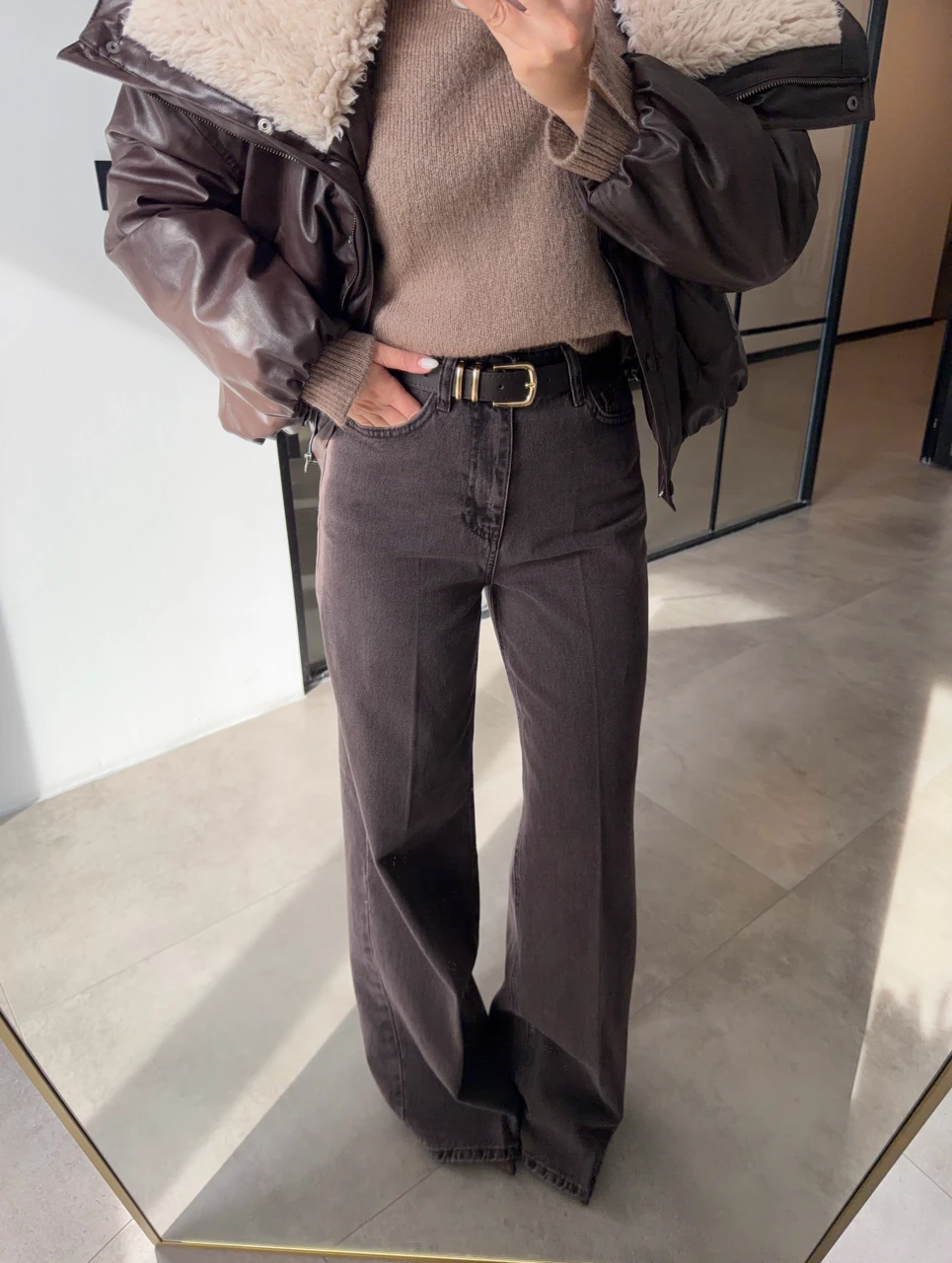 WİDE LEG MONA KAHVERENGİ YIKAMALI JEAN