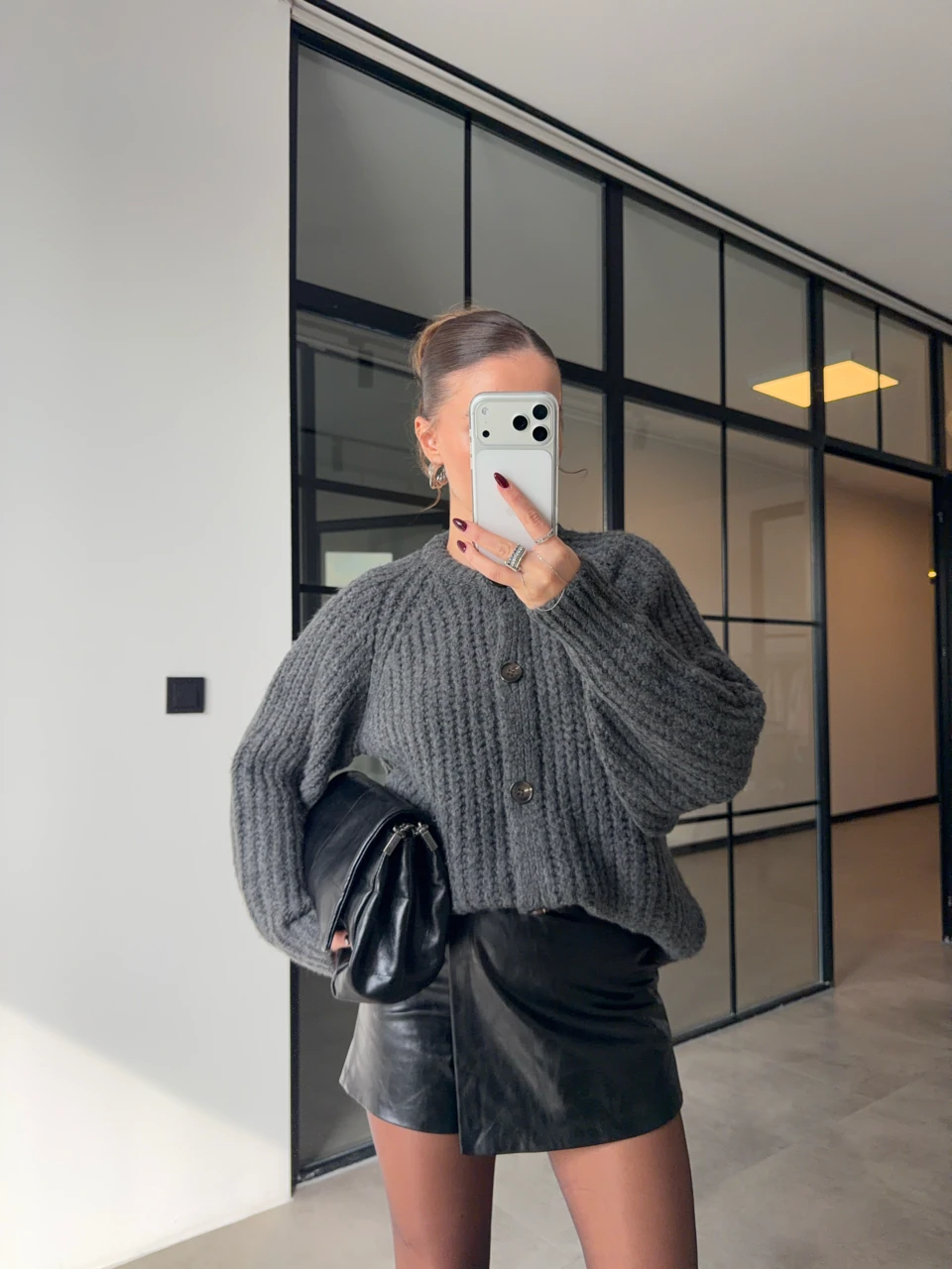 DÜĞMELİ SELANİK ÖRGÜ ANTRASİT HIRKA