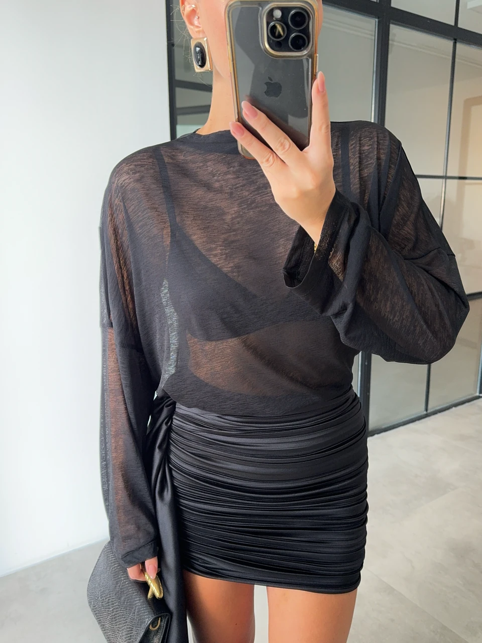 DRAPELİ KUŞAKLI SİYAH ETEK