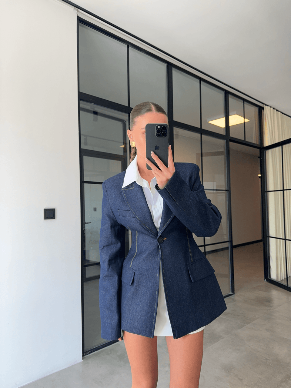 PREMİUM BELDEN OTURTMALI DENİM BLAZER CEKET
