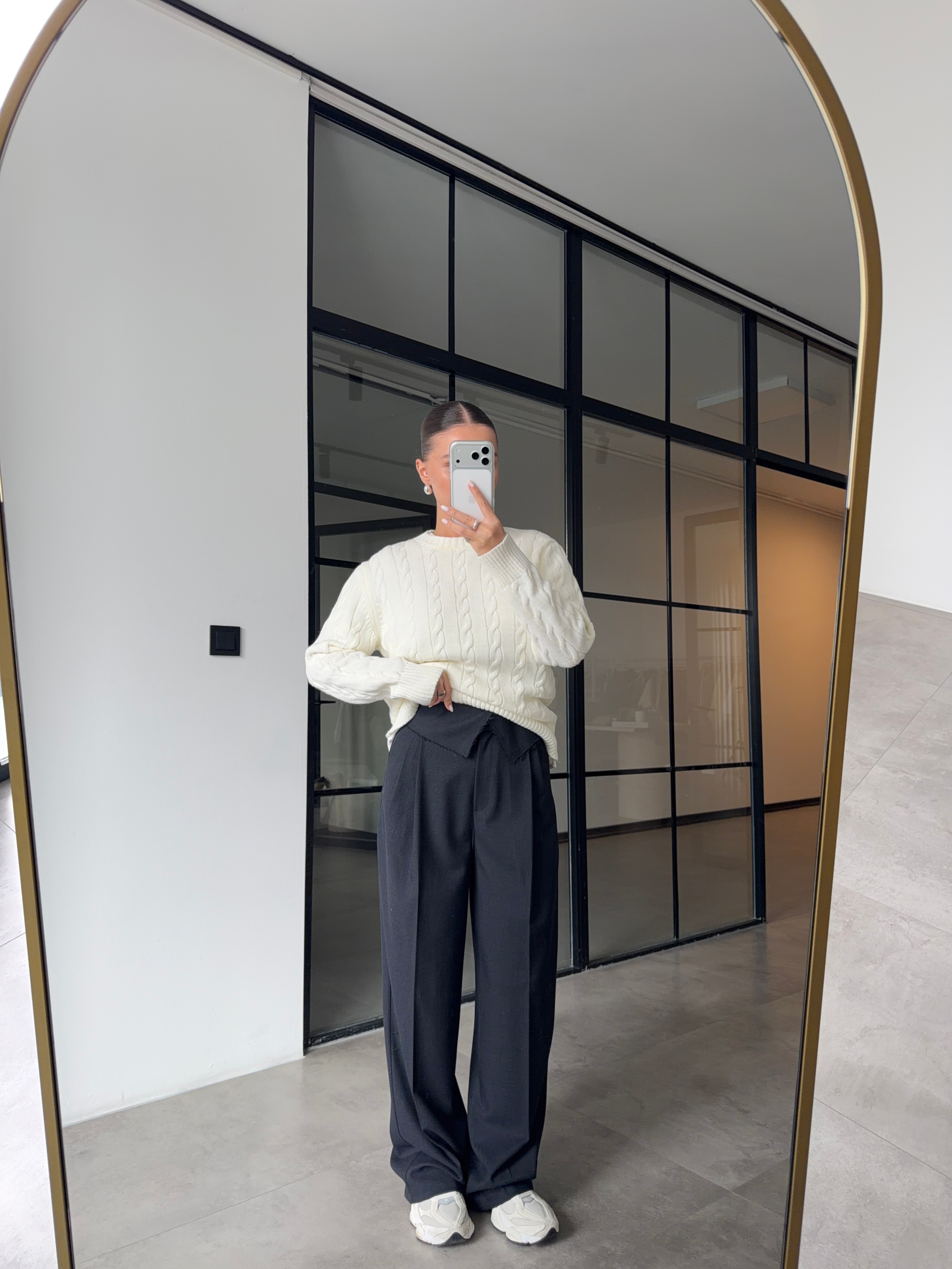 BEL DETAYLI LACİVERT PALAZZO PANTOLON