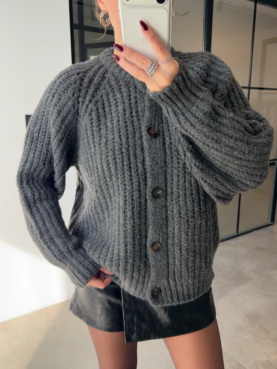 DÜĞMELİ SELANİK ÖRGÜ ANTRASİT HIRKA