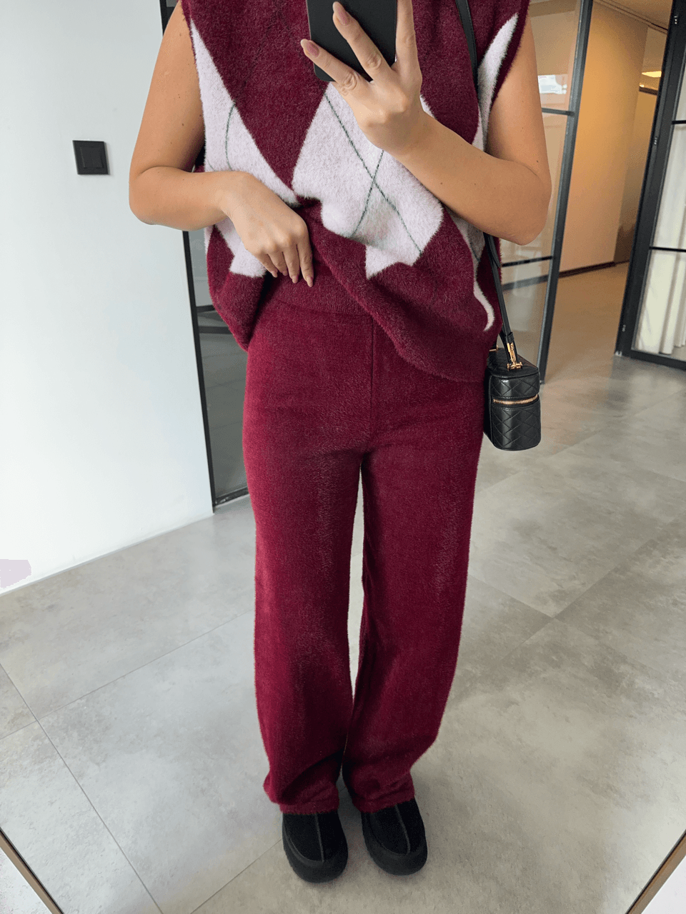 PELUŞ DOKULU BORDO TRİKO PANTOLON