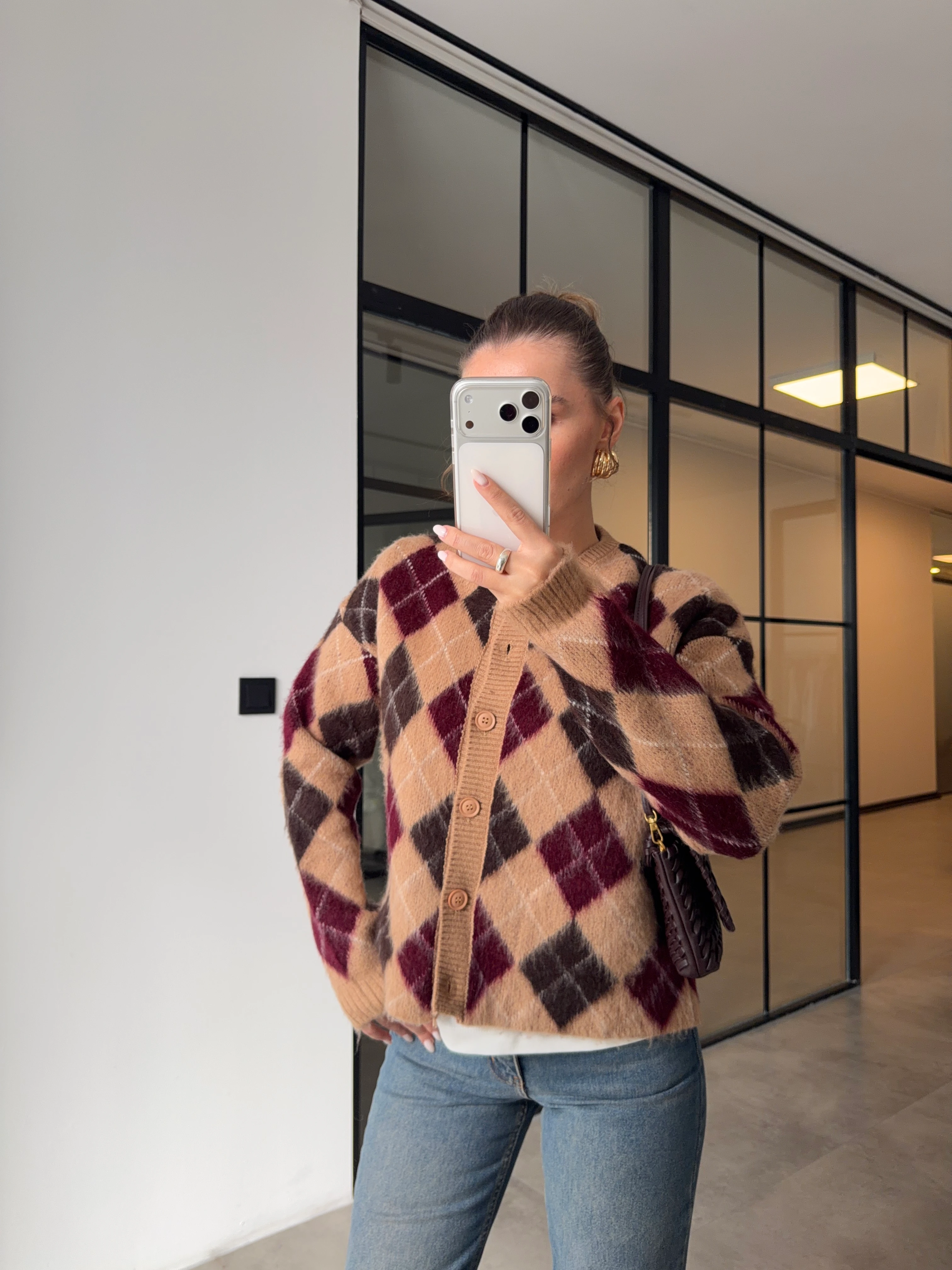 BAKLAVA DESENLİ ŞARDONLU CAMEL HIRKA