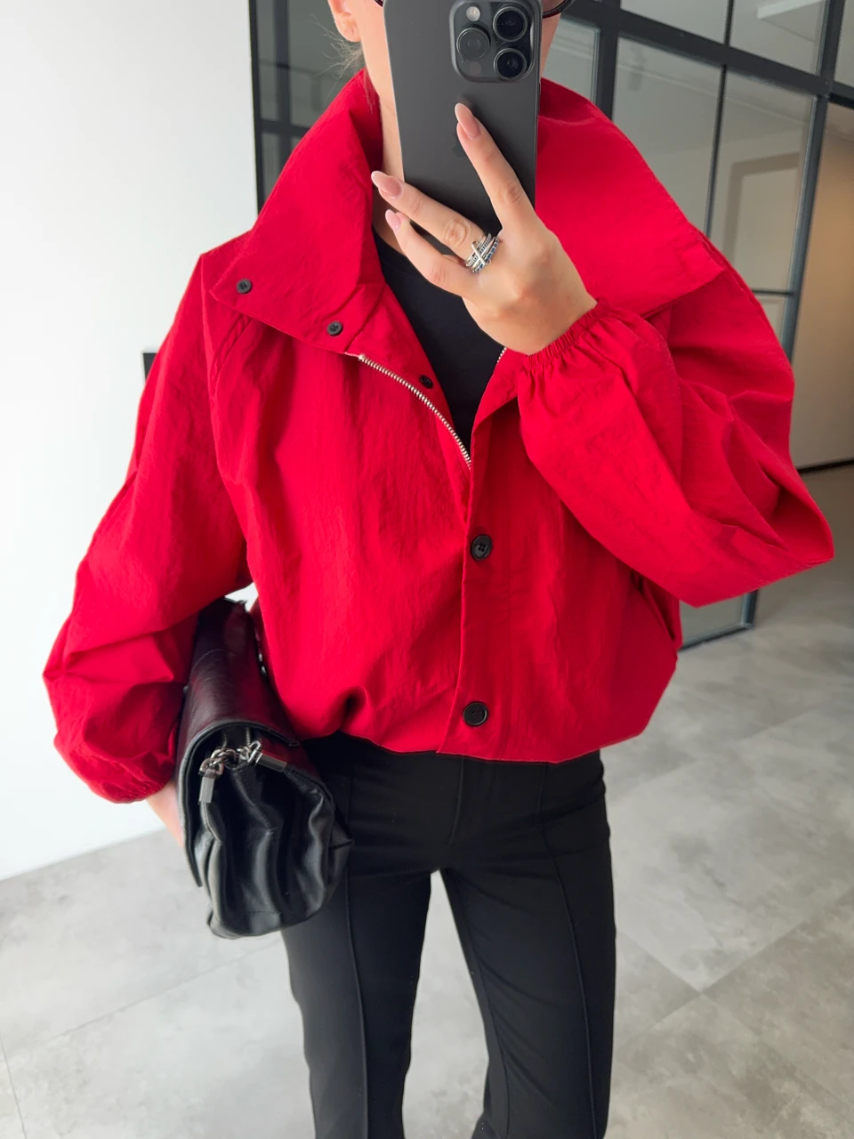 KIRMIZI DİK YAKA BOMBER CEKET
