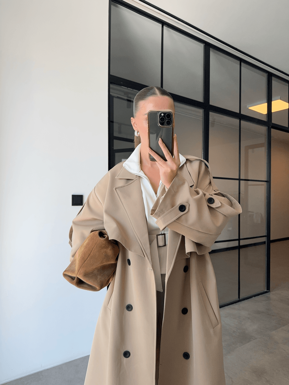 DÜŞÜK OMUZ OVERSİZE CAMEL TRENÇKOT