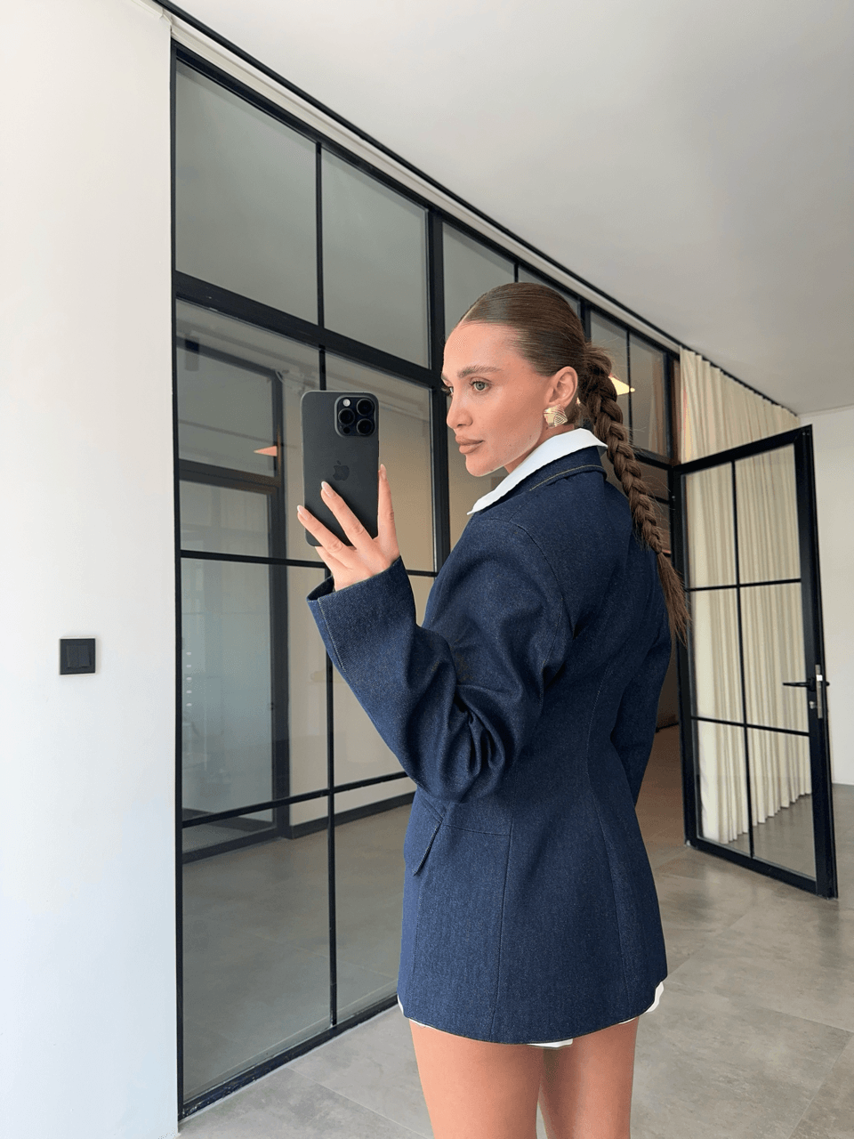PREMİUM BELDEN OTURTMALI DENİM BLAZER CEKET