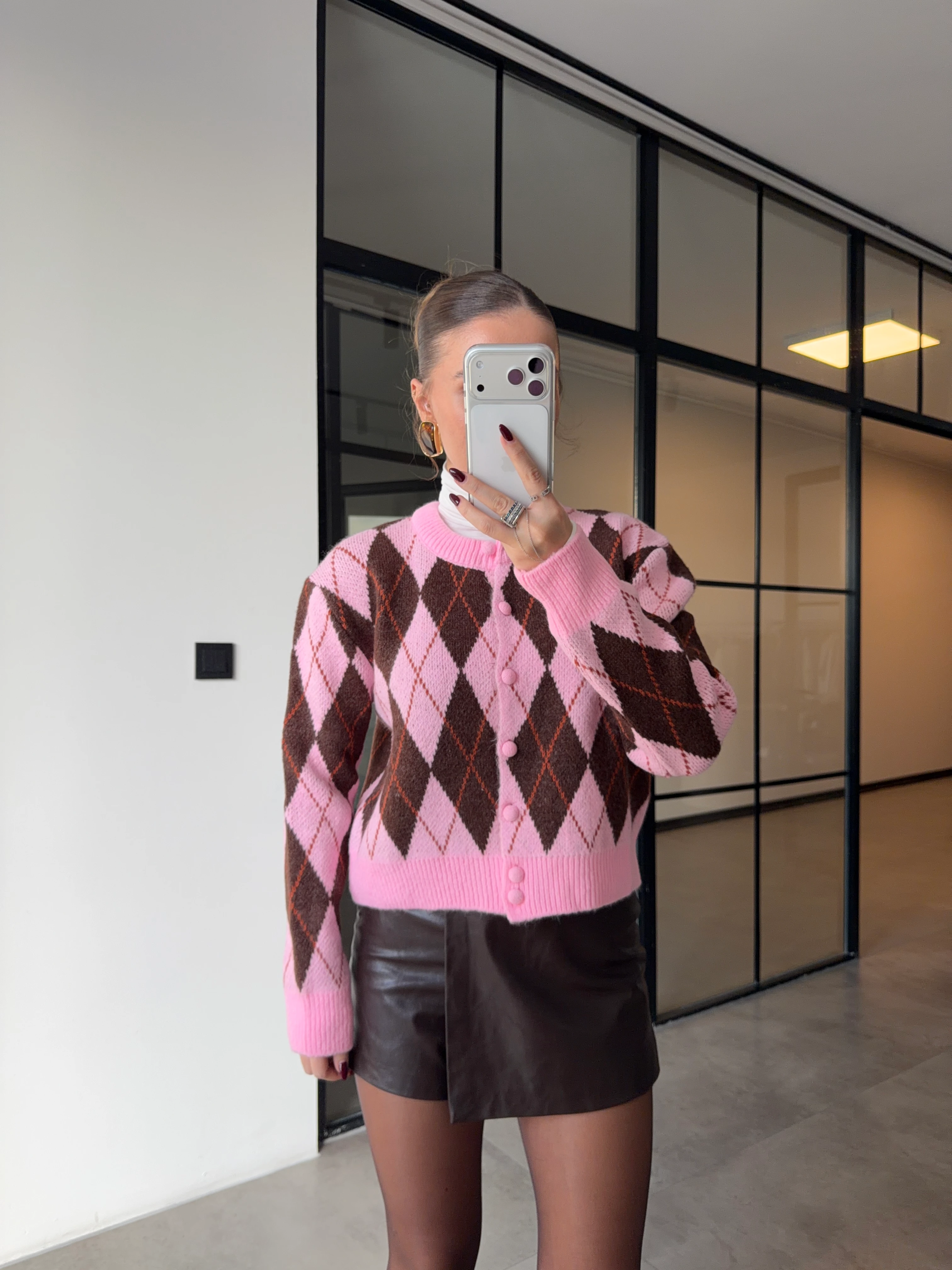 BAKLAVA DESENLİ PEMBE-KAHVE HIRKA