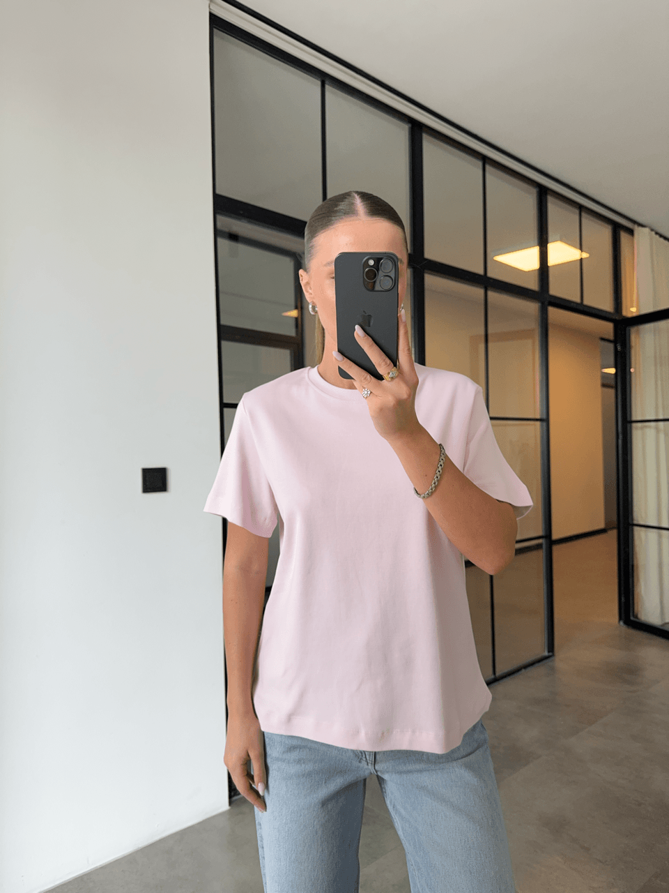 BİSİKLET YAKA PAMUKLU BASİC TOZ PEMBE T-SHİRT