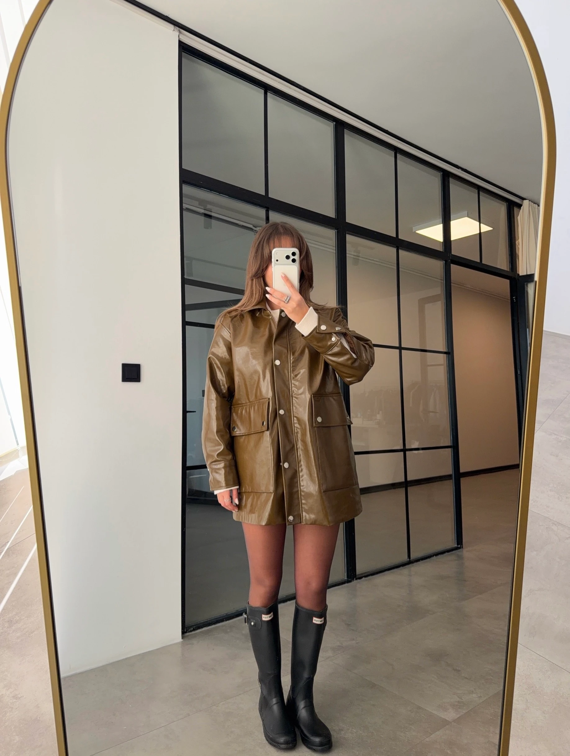 PARLAK DERİ VİZON PARKA CEKET