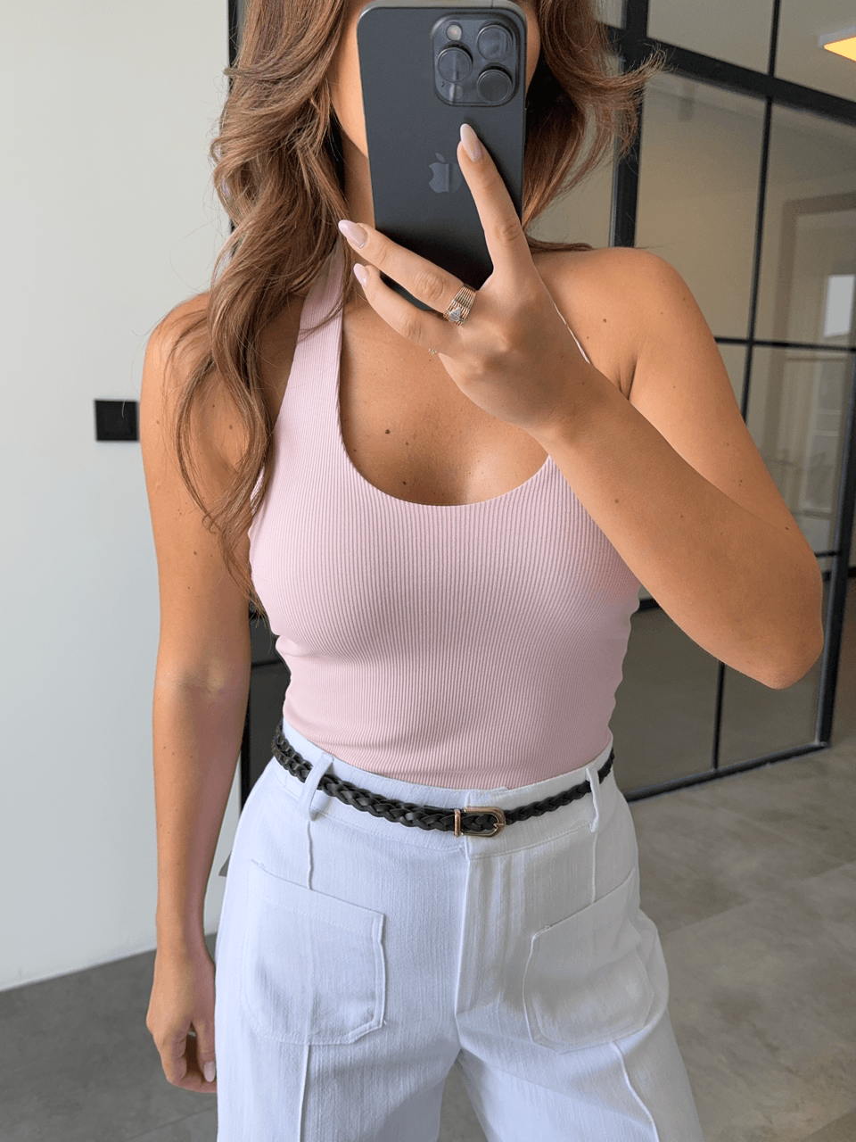 BOYUNDAN GEÇMELİ FİTİLLİ PEMBE BLUZ