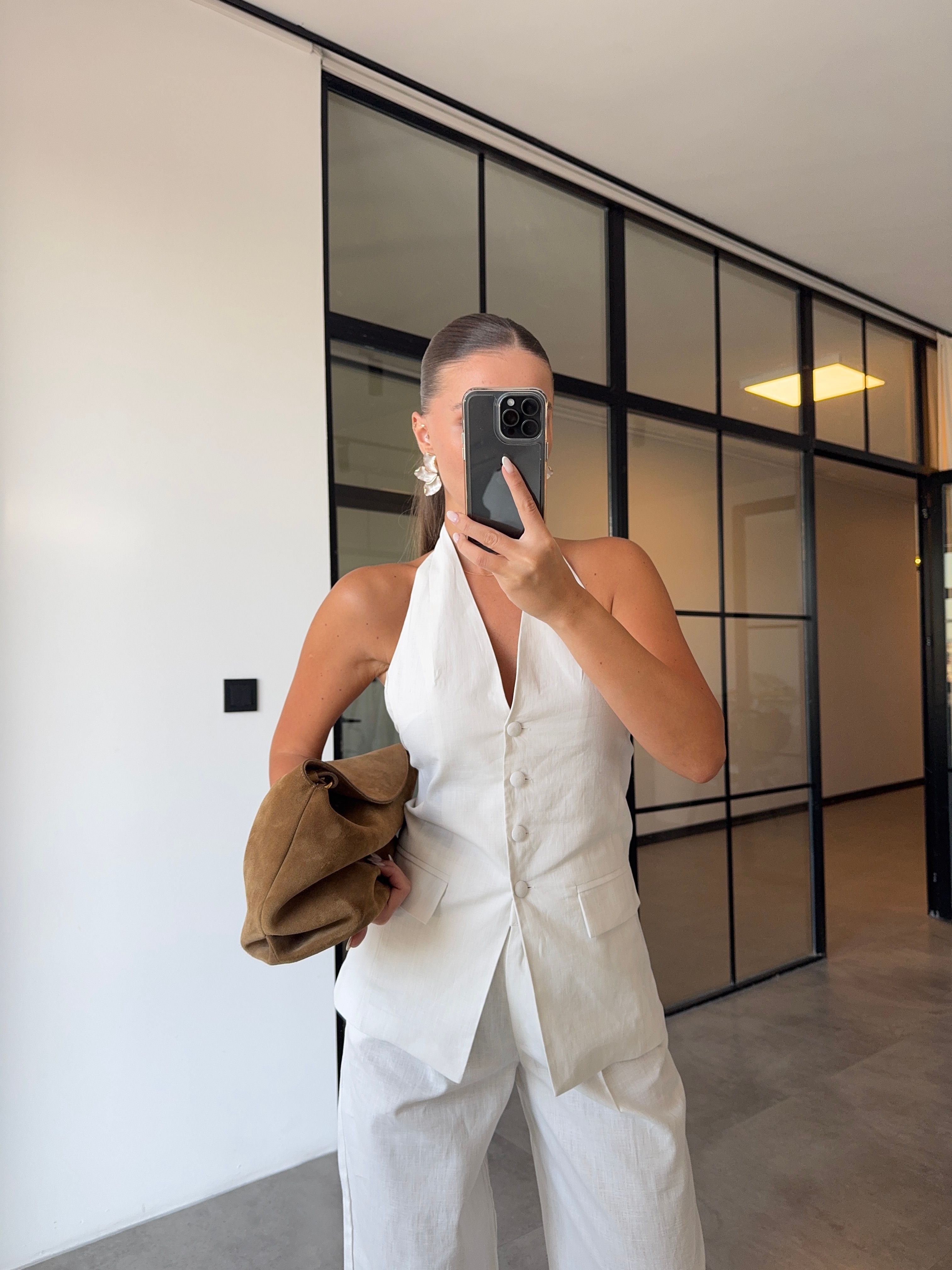 NECK-THROUGH VEST LOOSE-FITTING TROUSERS LINEN SUIT