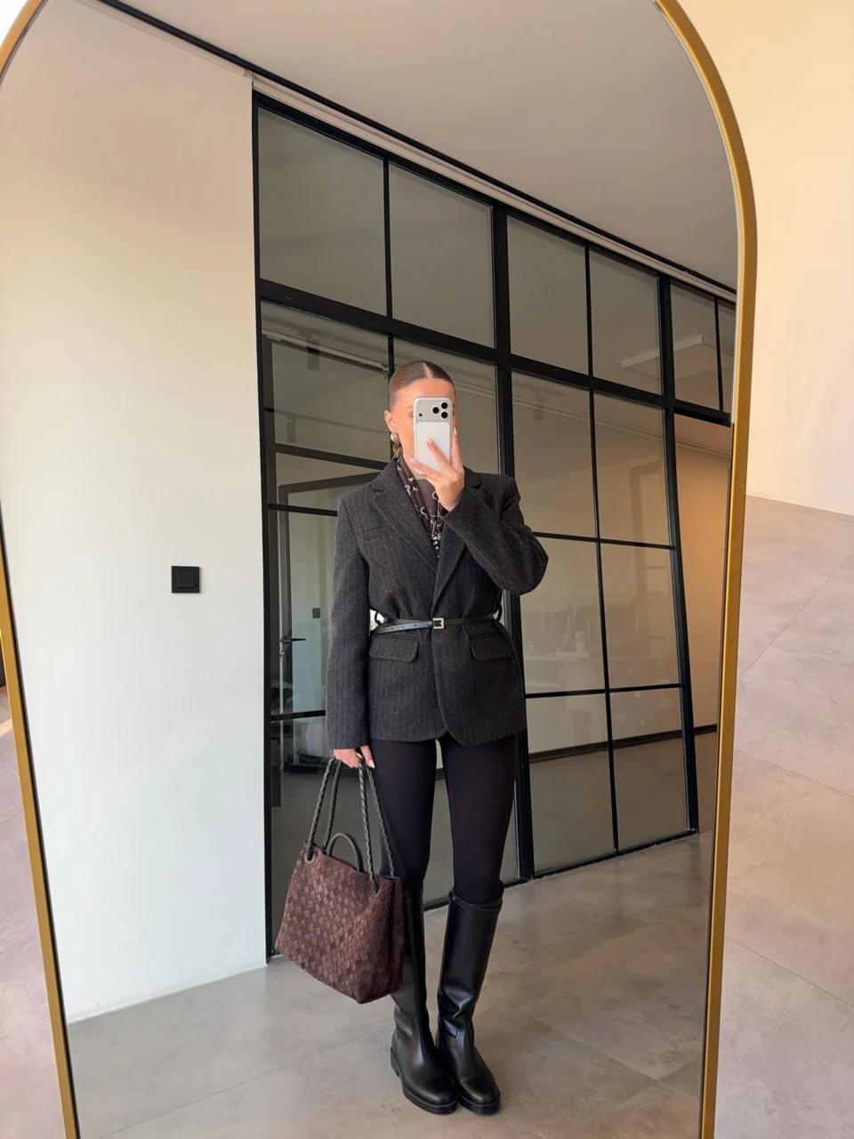 ANTRASİT ÇİZGİLİ KEMERLİ KAŞE CEKET