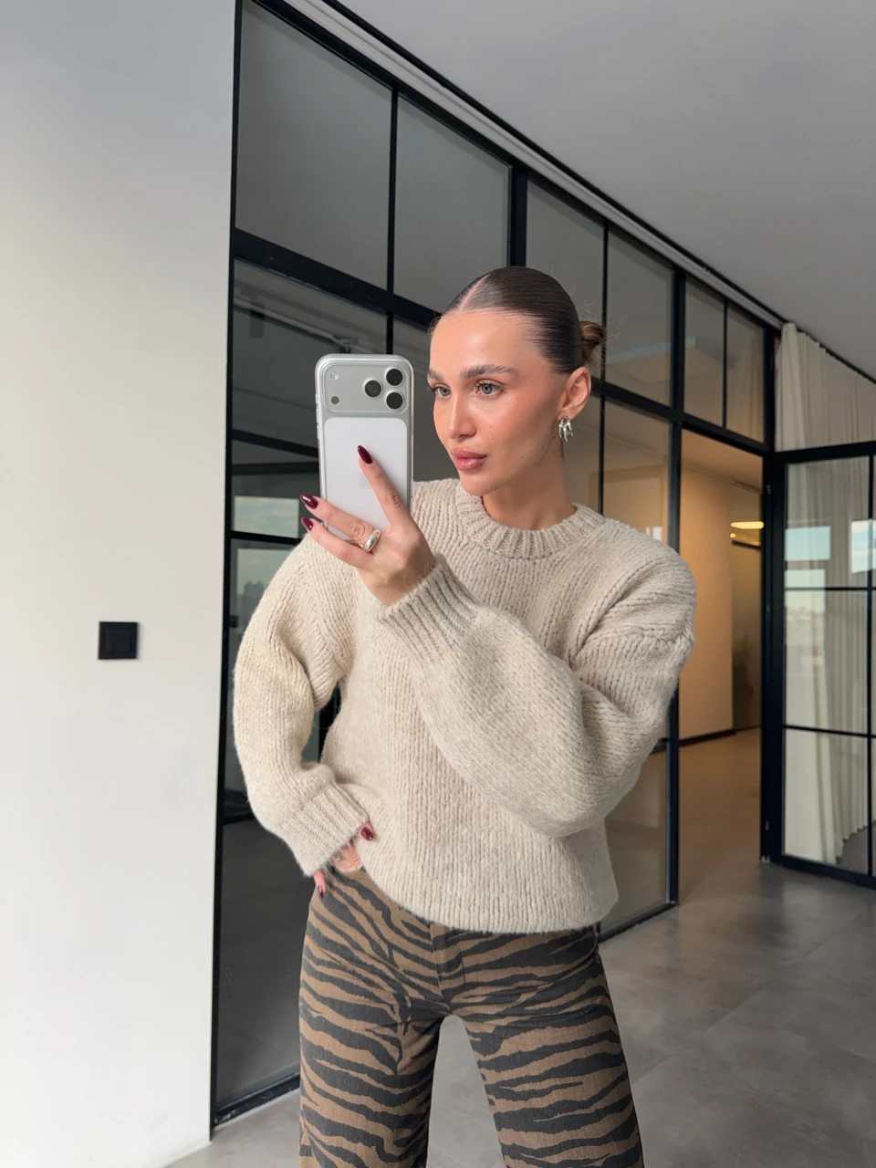 BİSİKLET YAKA KALIN ÖRGÜ TAŞ RENGİ KAZAK