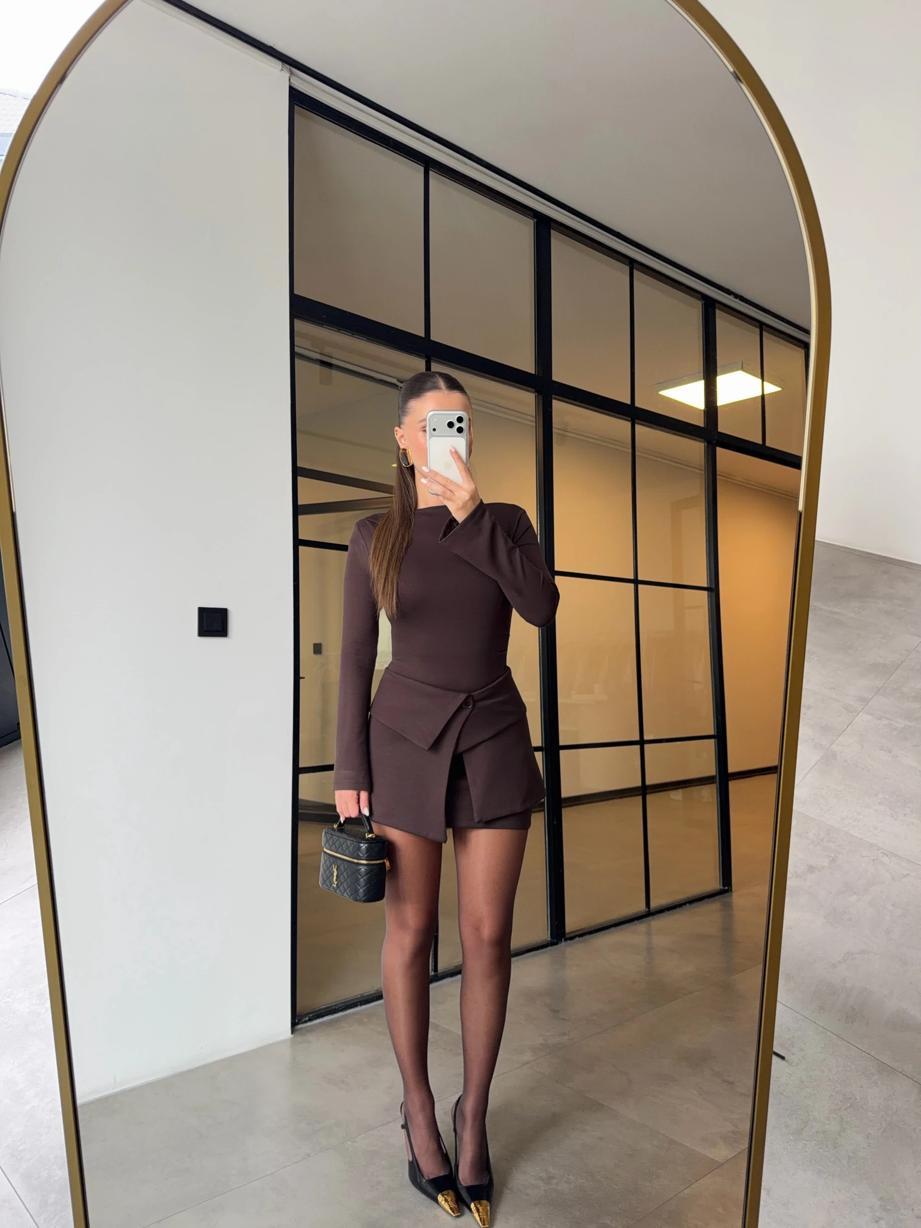 PARÇALI ACI KAHVE MİNİ ELBİSE