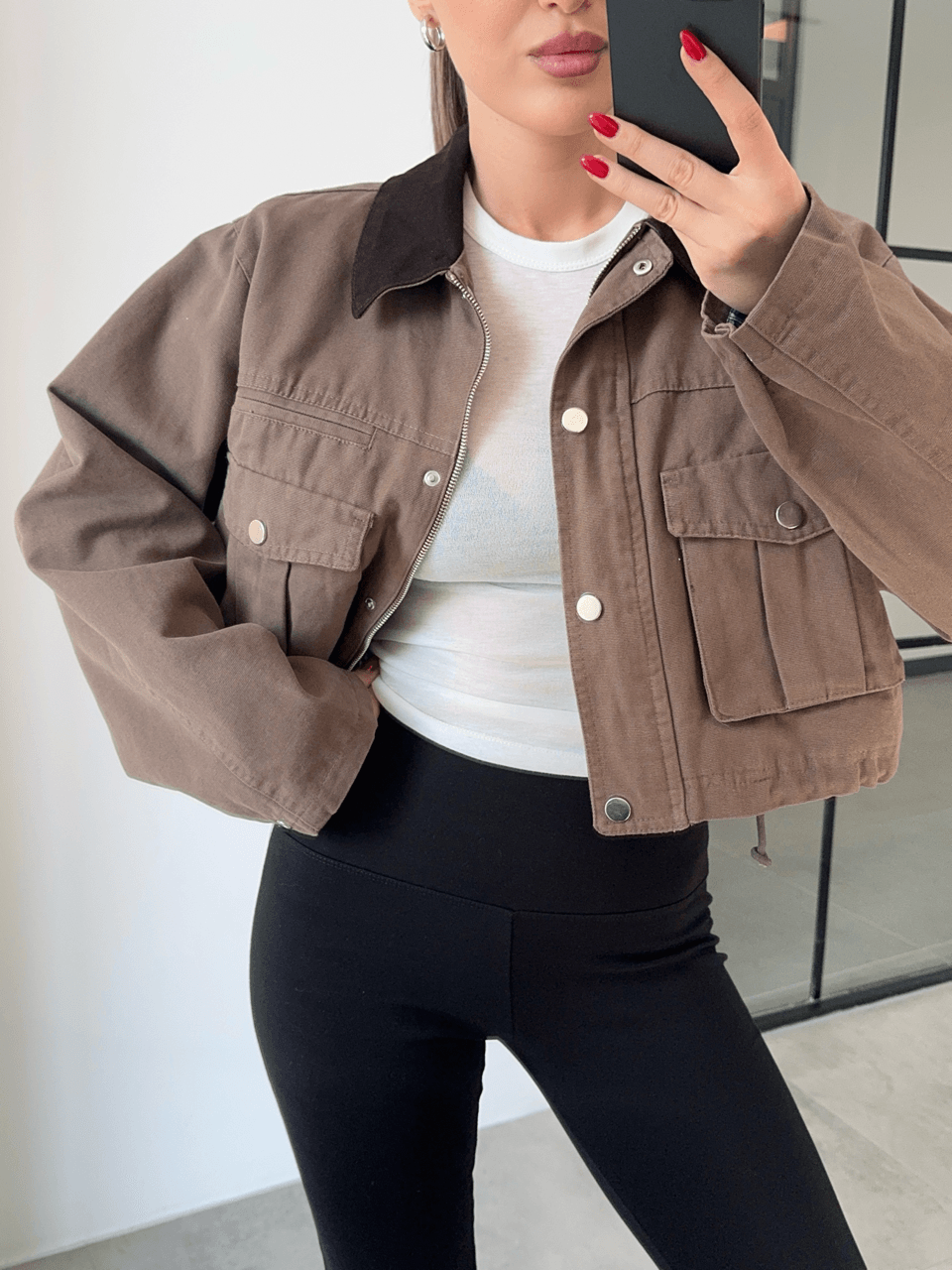 EKOSE ASTARLI CEP DETAYLI CROP CEKET