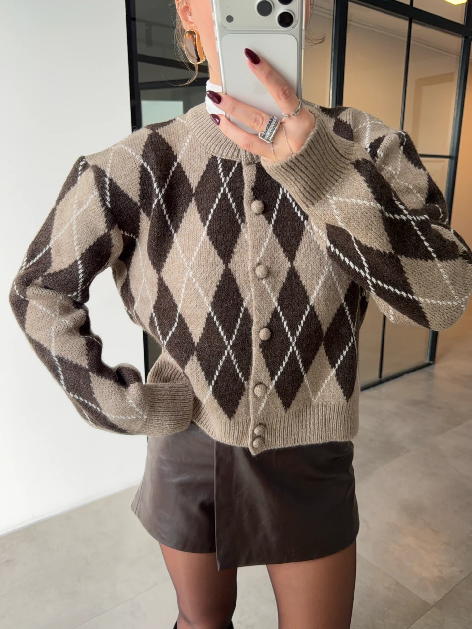 BAKLAVA DESENLİ VİZON-KAHVE HIRKA