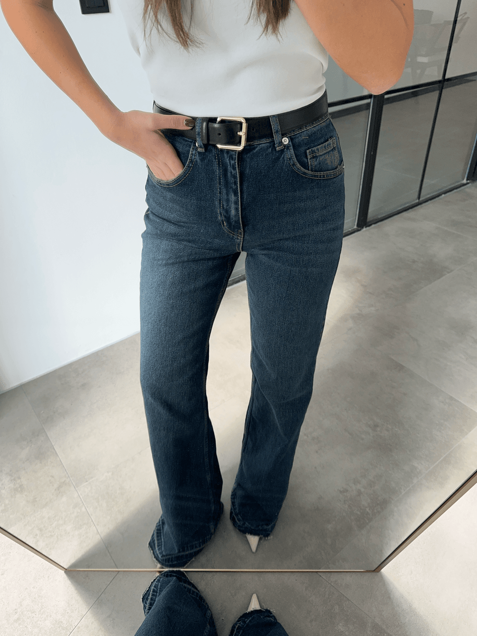 WİDE LEG KOYU MAVİ LİKRALI JEAN