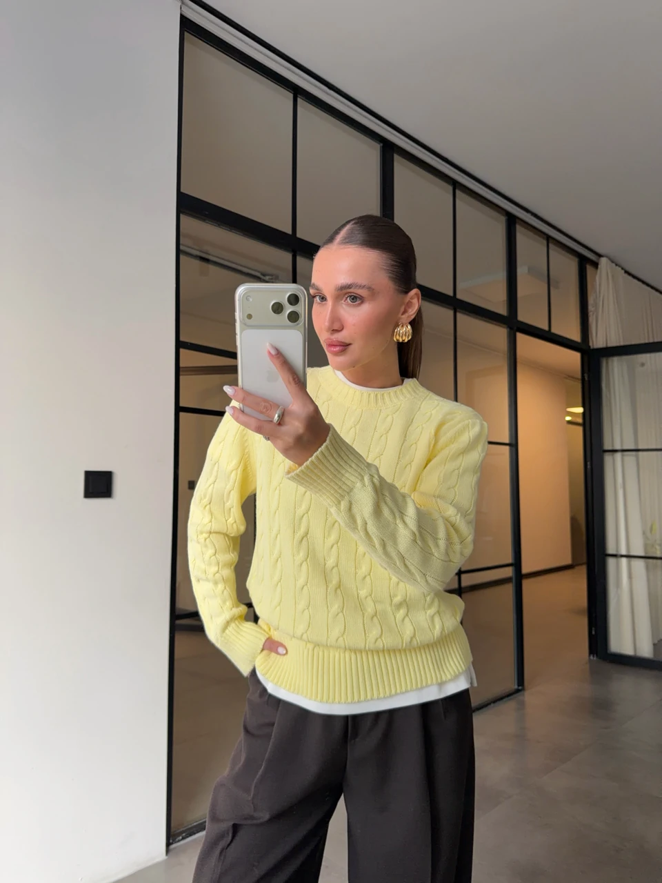 SAÇ ÖRGÜ SARI TRİKO KAZAK