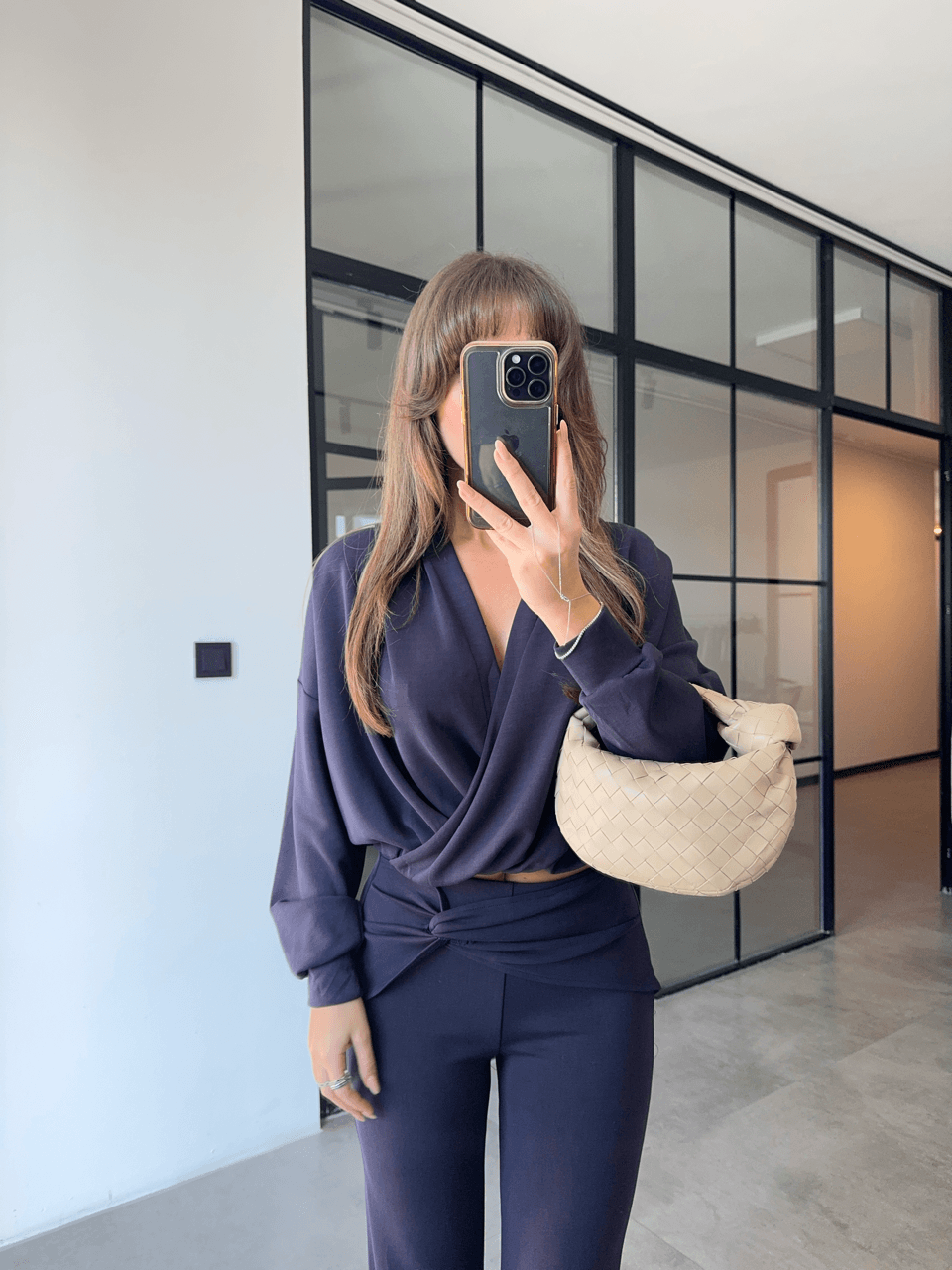 DÜĞÜMLÜ PANTOLON KRUVAZE SWEAT LACİVERT MODAL TAKIM