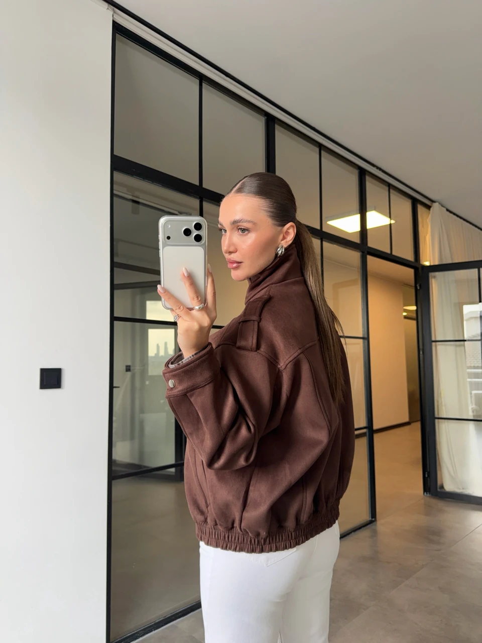 GENİŞ CEPLİ SÜET BOMBER CEKET