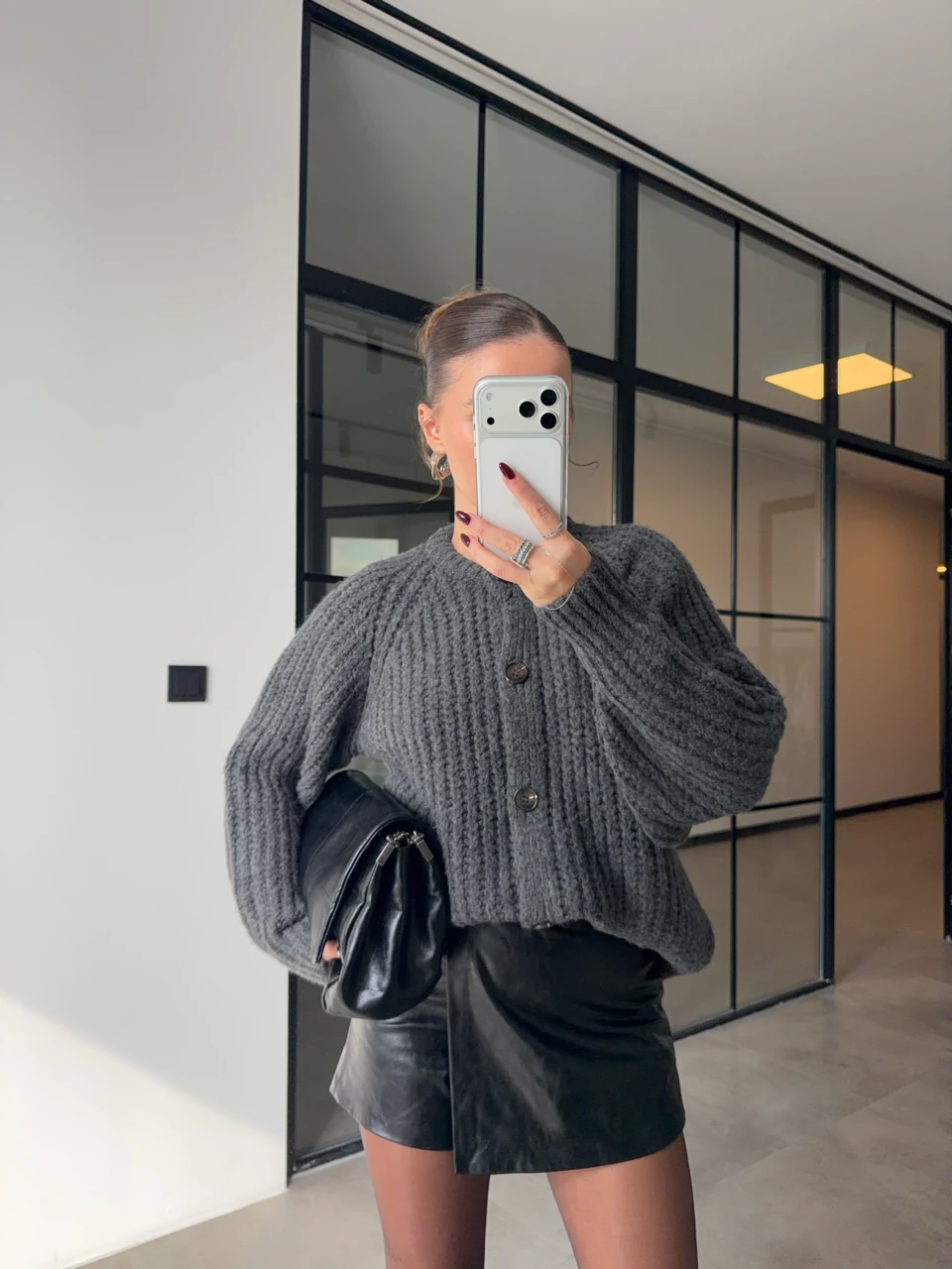 DÜĞMELİ SELANİK ÖRGÜ ANTRASİT HIRKA