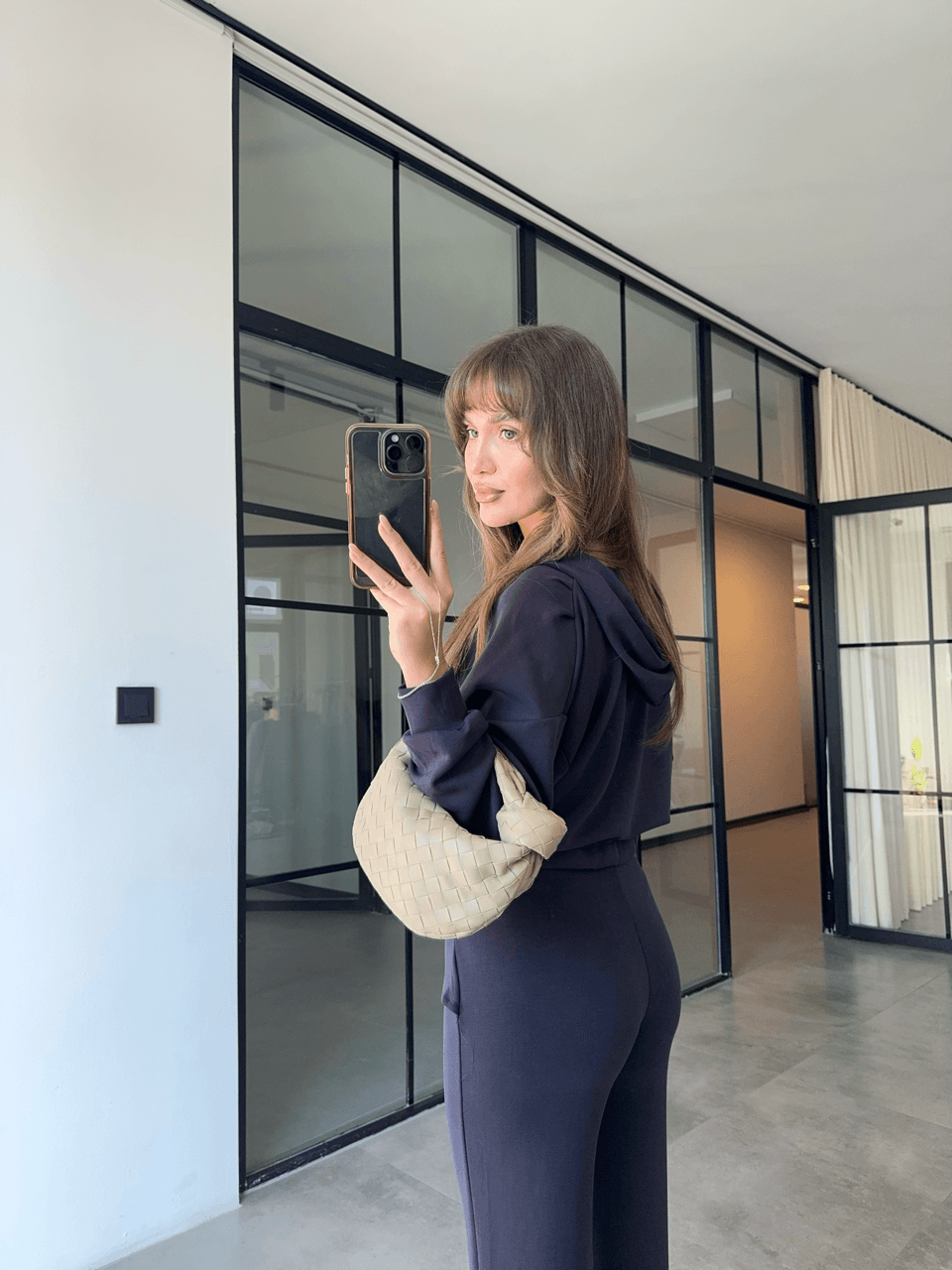 DÜĞÜMLÜ PANTOLON KRUVAZE SWEAT LACİVERT MODAL TAKIM