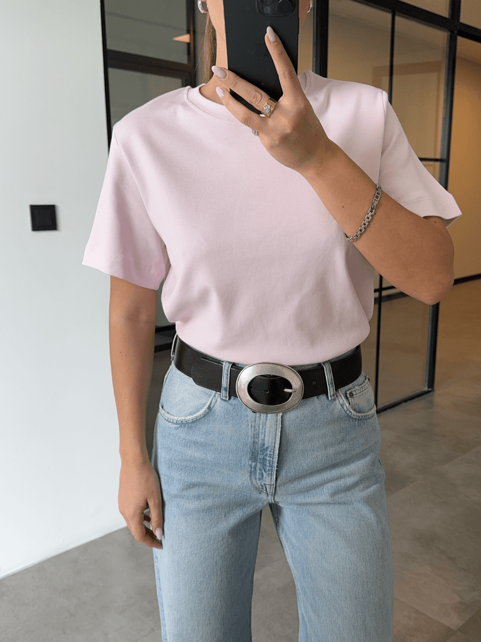 BİSİKLET YAKA PAMUKLU BASİC TOZ PEMBE T-SHİRT