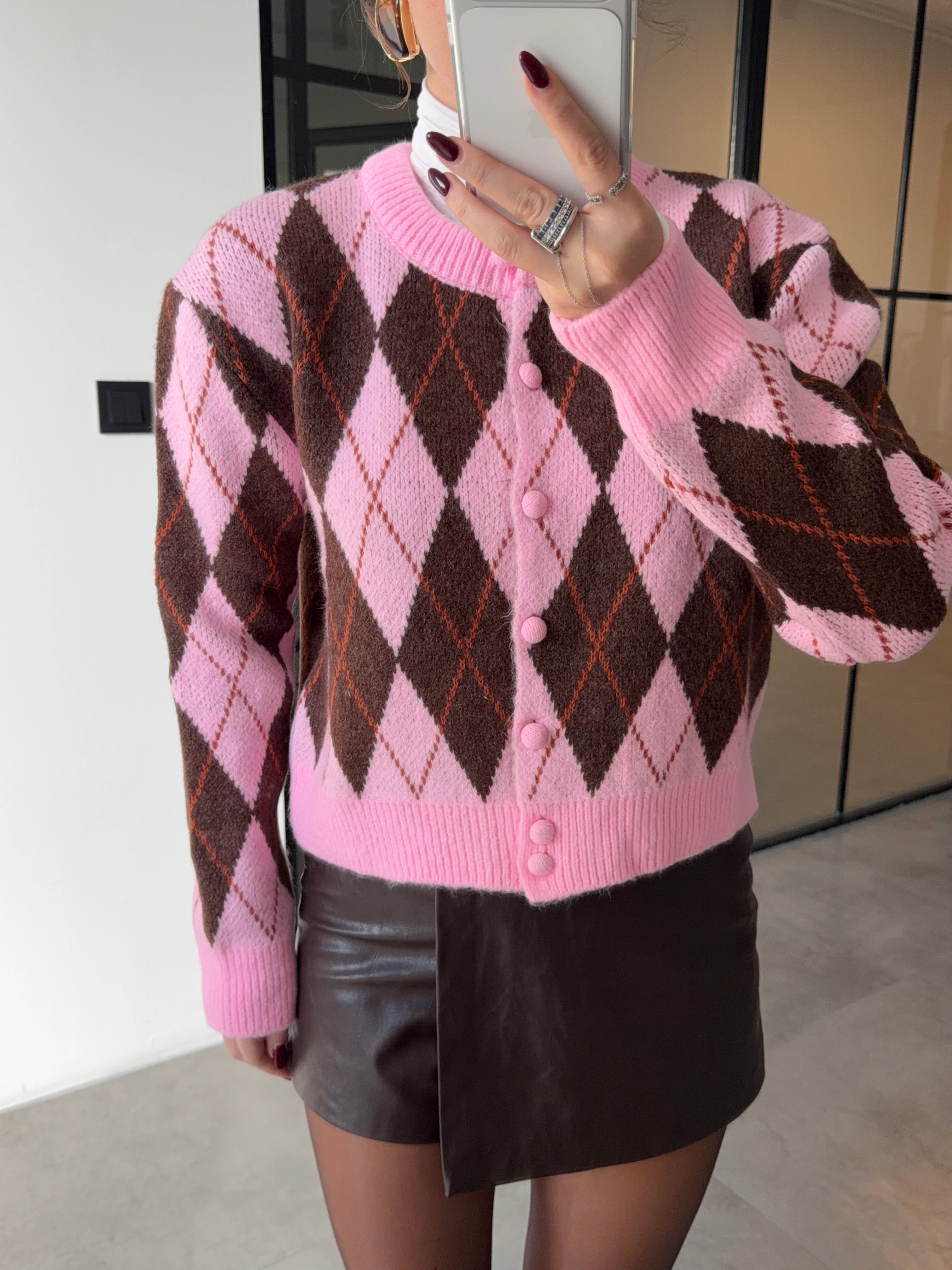 BAKLAVA DESENLİ PEMBE-KAHVE HIRKA