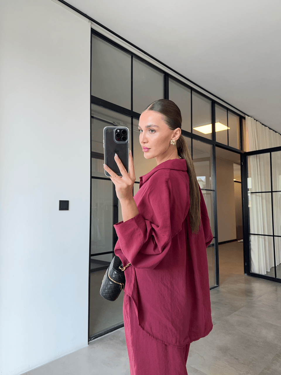 TENCEL KUMAŞ BORDO PANTOLON GÖMLEK TAKIM