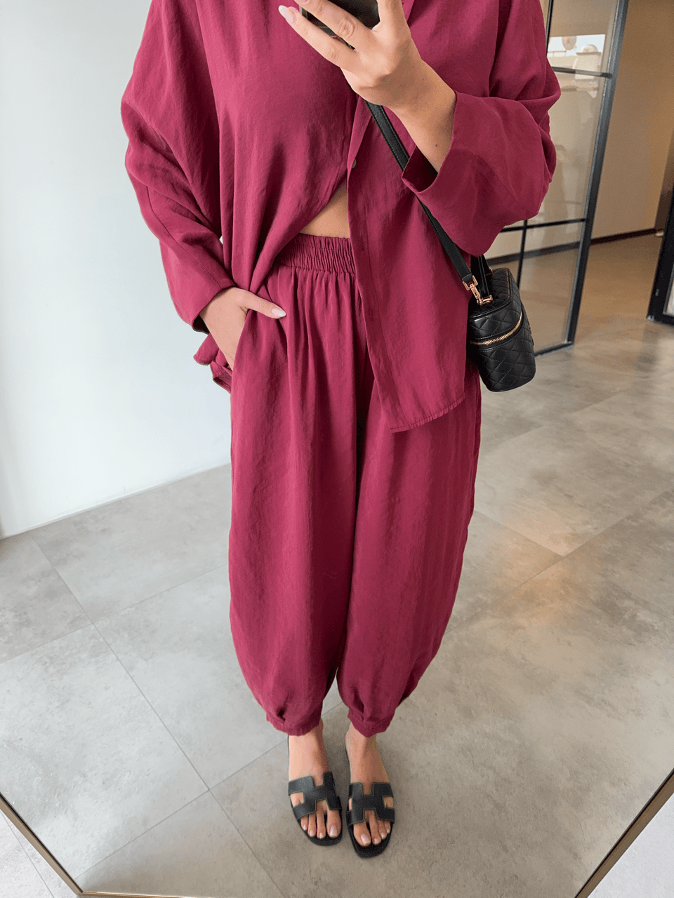 TENCEL KUMAŞ BORDO PANTOLON GÖMLEK TAKIM