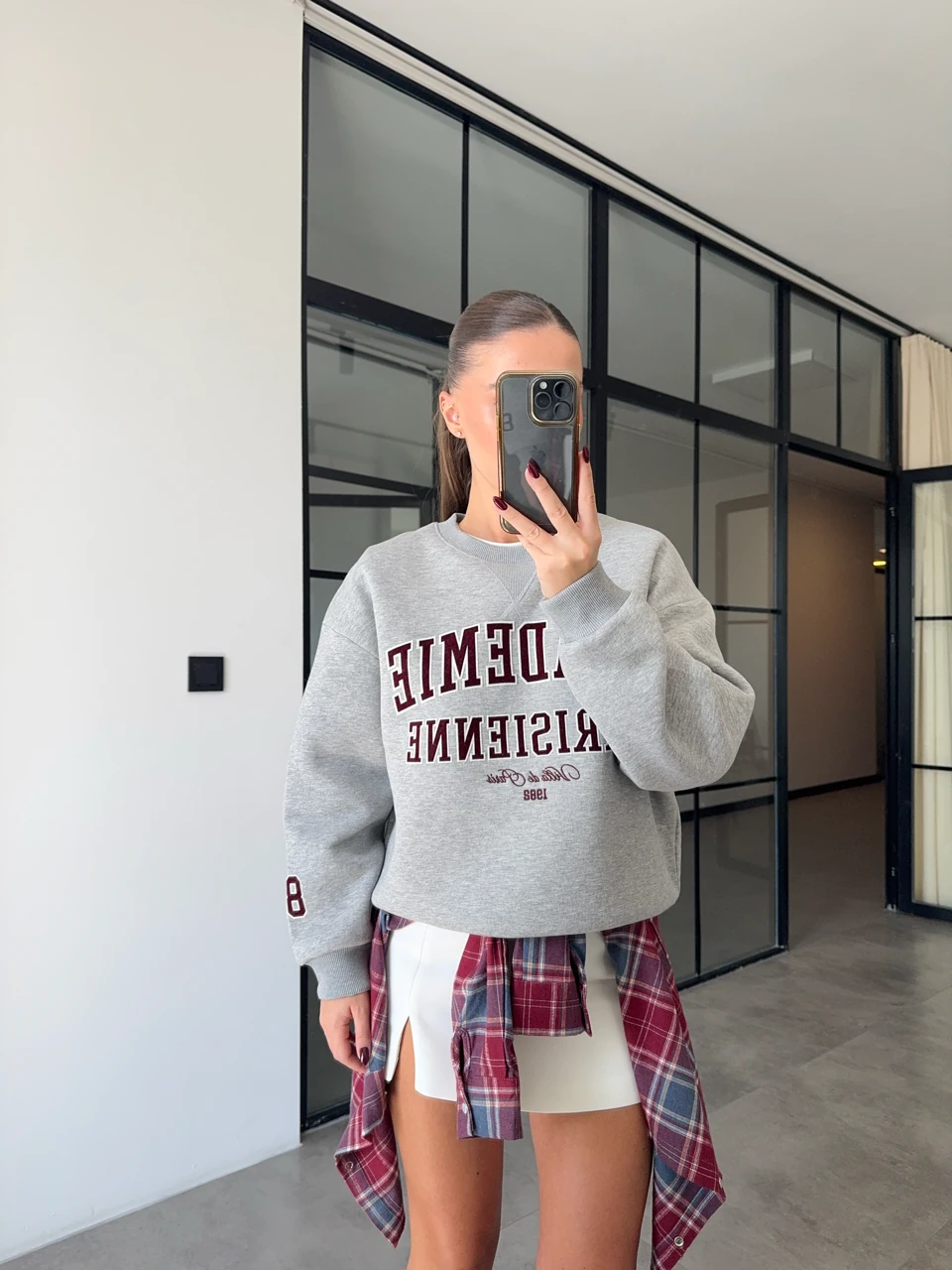 İÇİ ŞARDONLU OVERSİZE BASKILI GRİ SWEATSHİRT