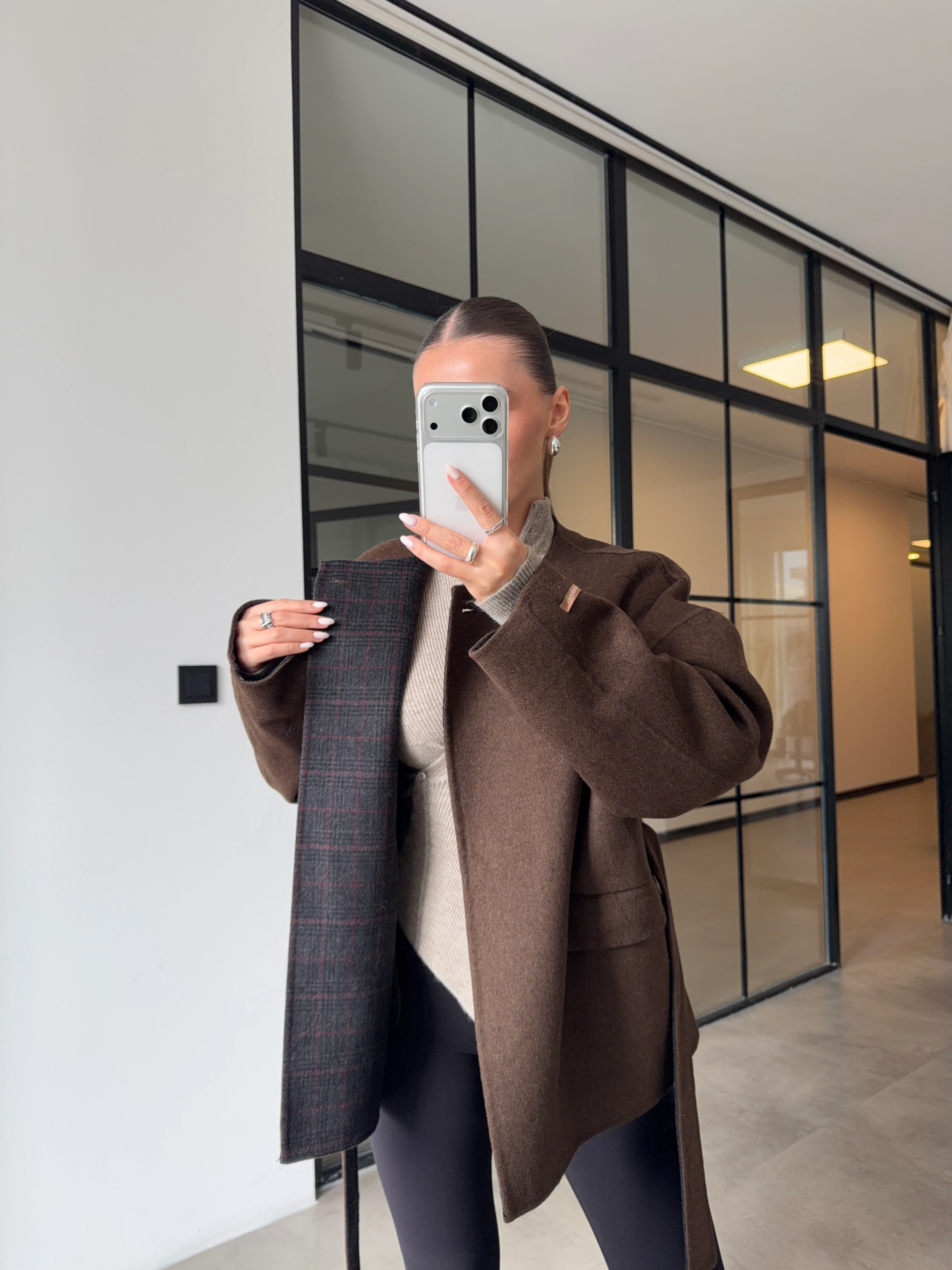 FULARLI EKOSELİ %100 YÜN KISA KABAN