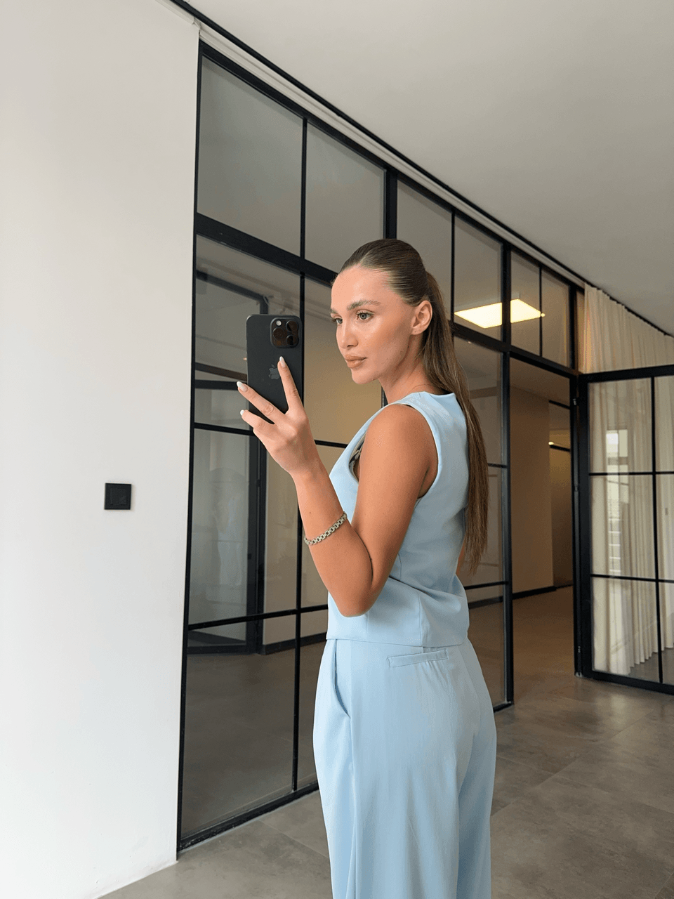 BEBE MAVİ YELEK PALAZZO TAKIM