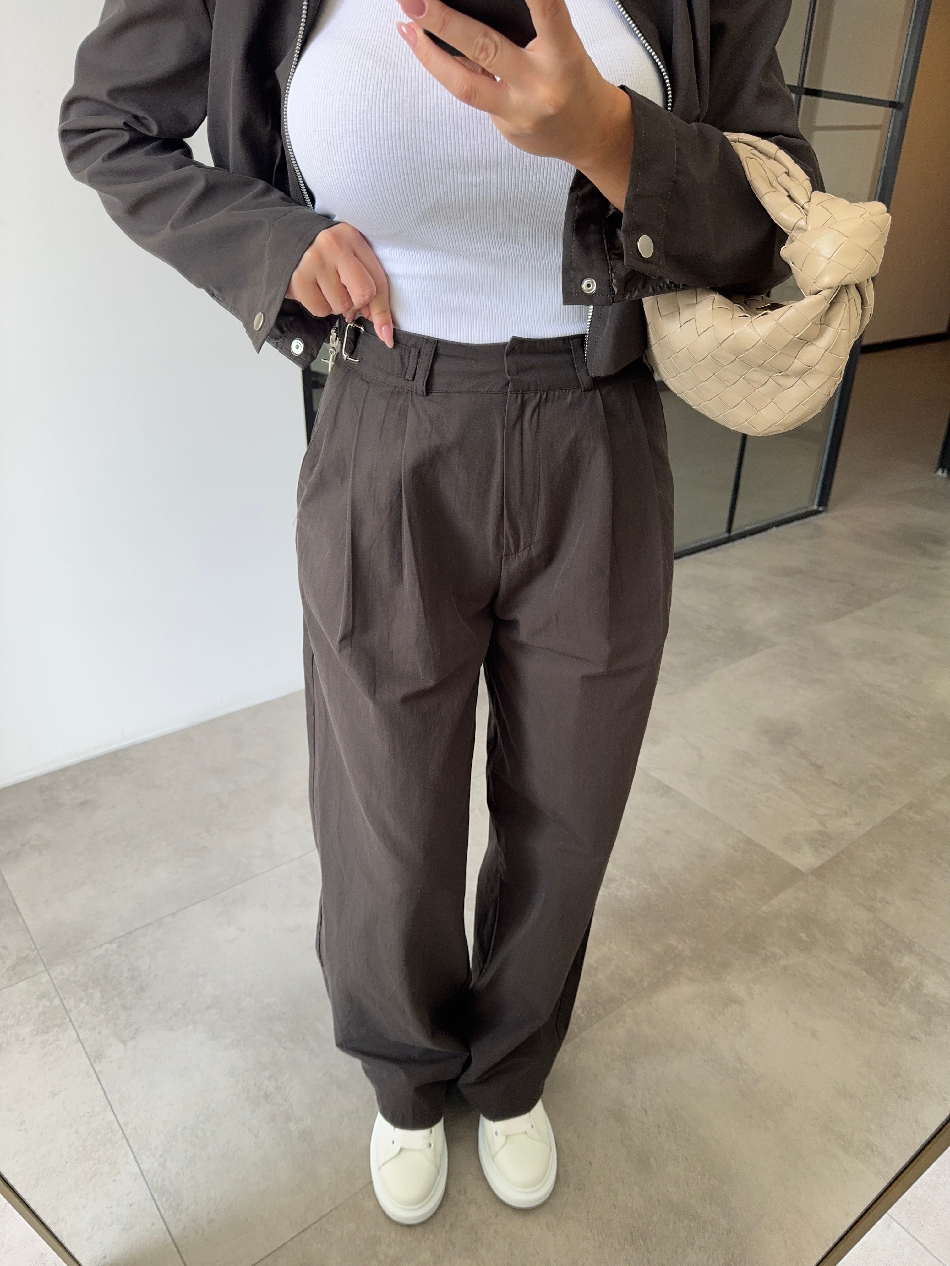 KOYU KAHVE CROP BOMBER CEKET 
