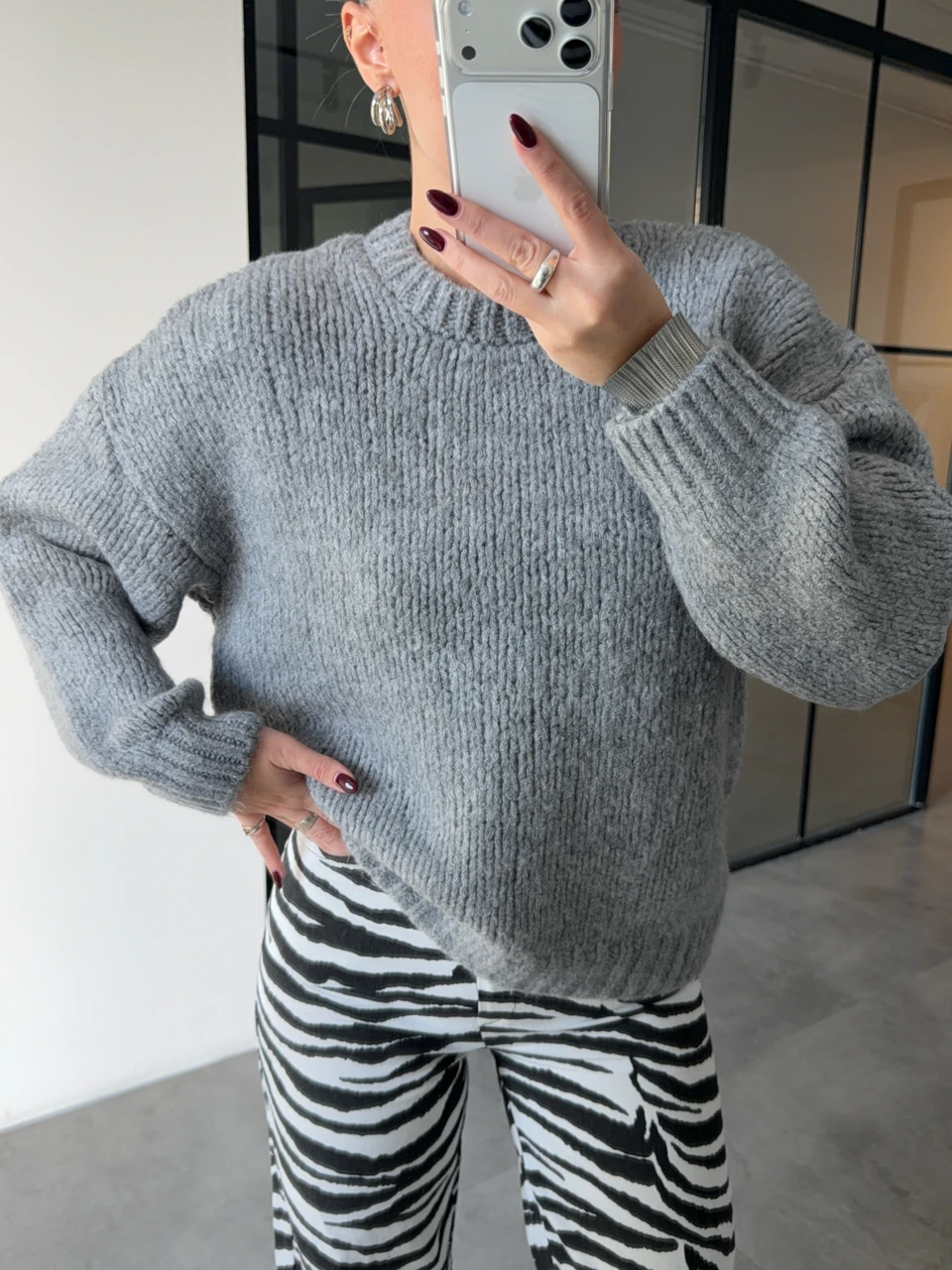 BİSİKLET YAKA KALIN ÖRGÜ GRİ KAZAK