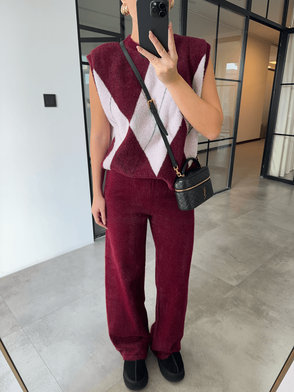 PELUŞ DOKULU BORDO TRİKO PANTOLON