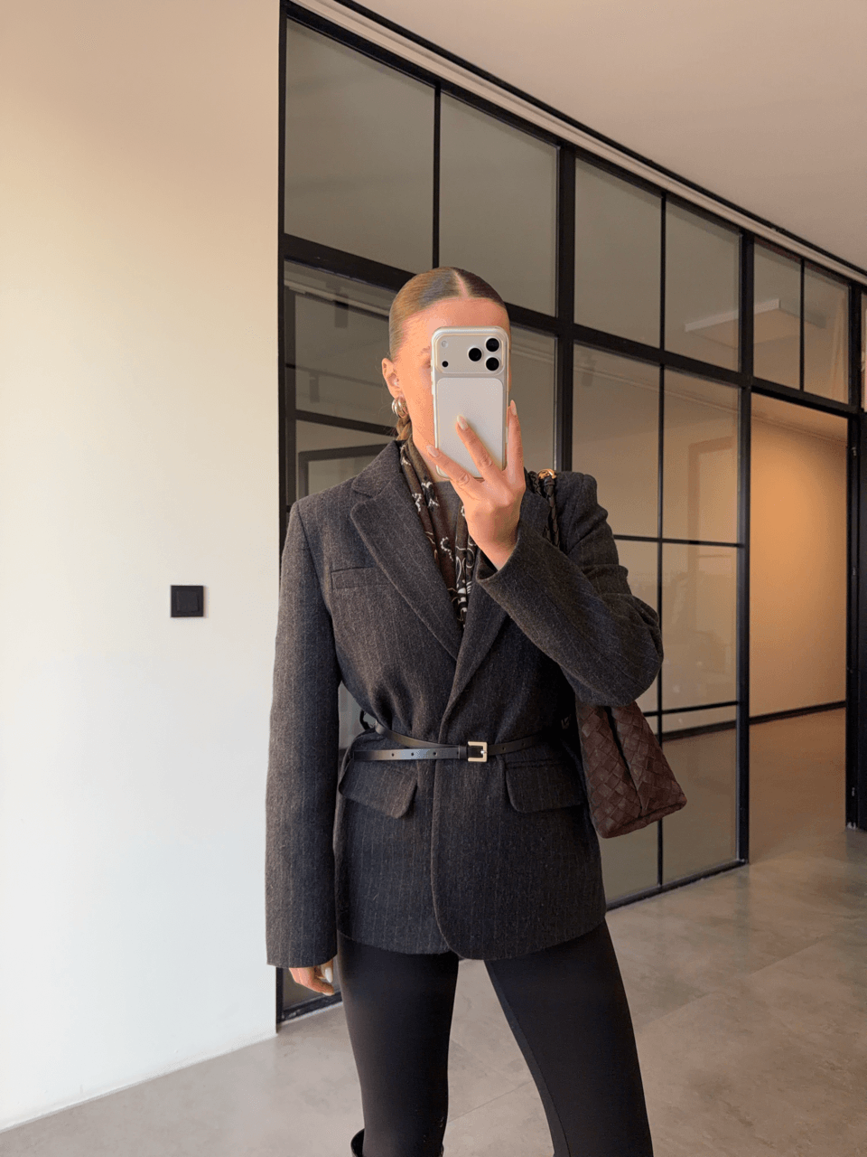 ANTRASİT ÇİZGİLİ KEMERLİ KAŞE CEKET