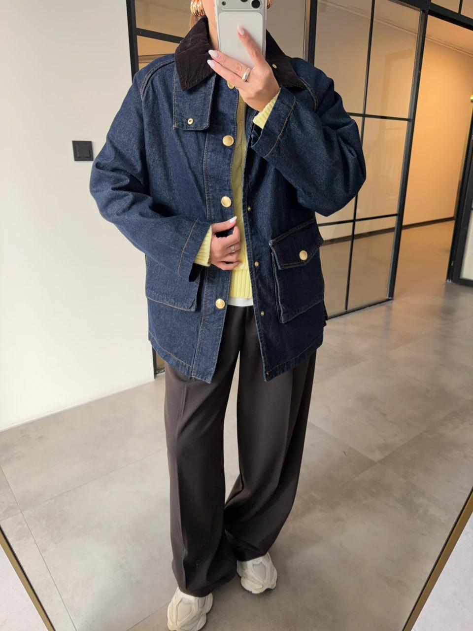 KADİFE YAKALI EKOSE ASTARLI DENİM CEKET