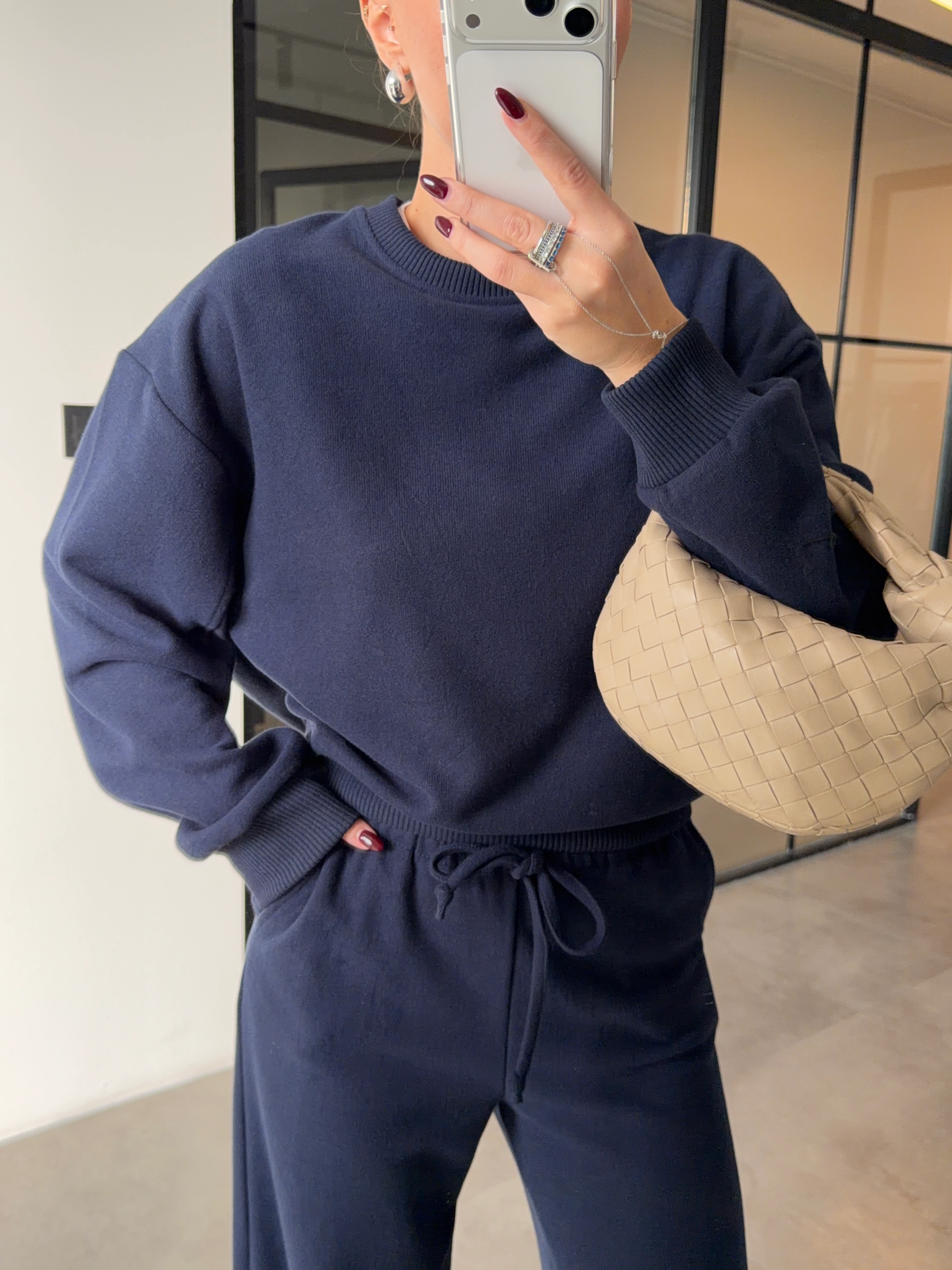 BİSİKLET YAKA LACİVERT SELANİK KUMAŞ TAKIM