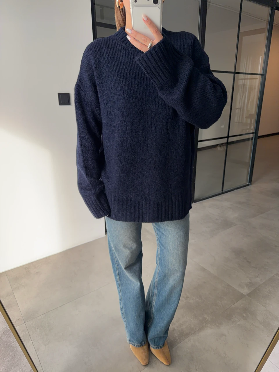 BİSİKLET YAKA OVERSİZE LACİVERT KAZAK