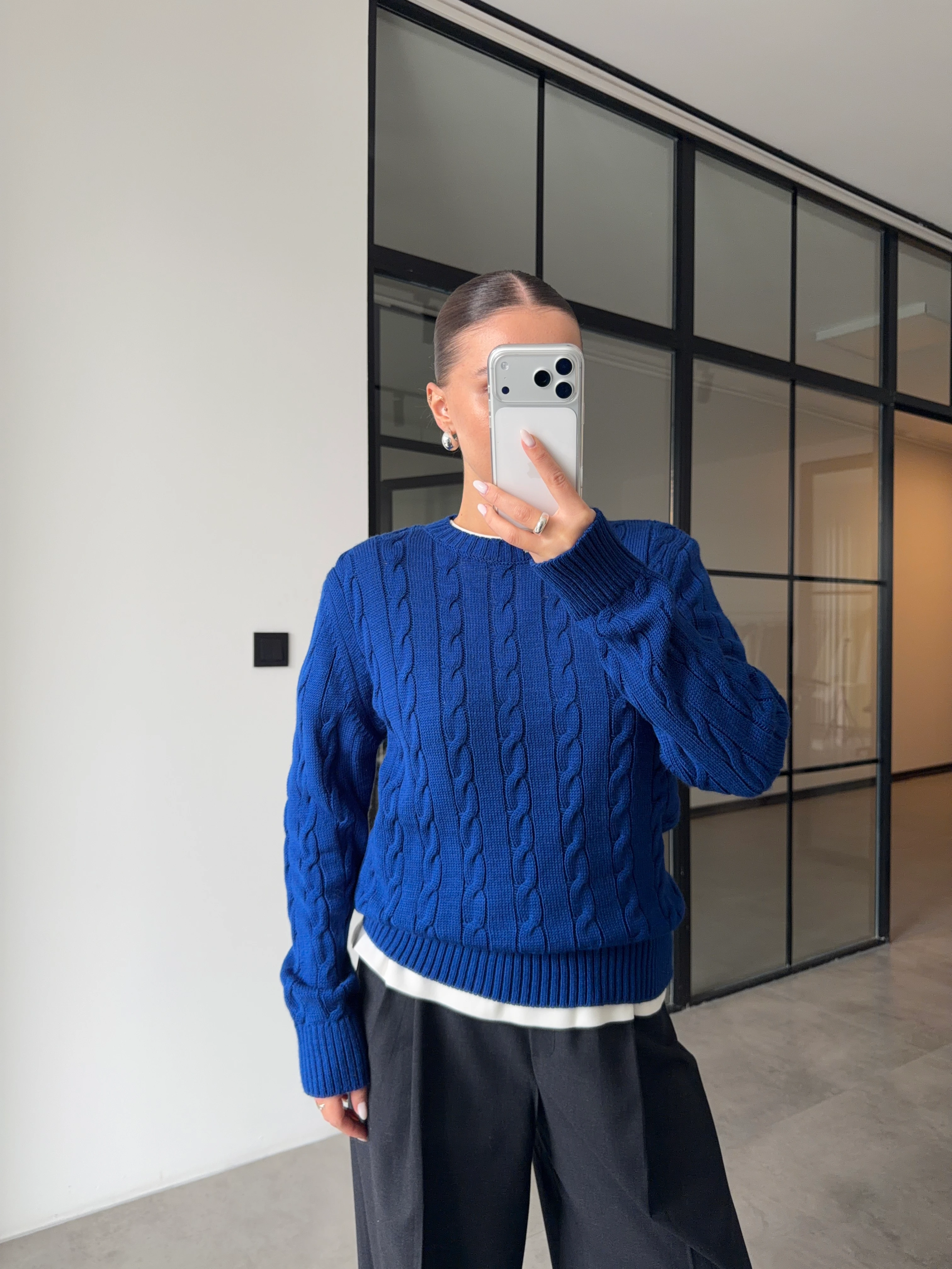 SAÇ ÖRGÜ SAKS MAVİ TRİKO KAZAK