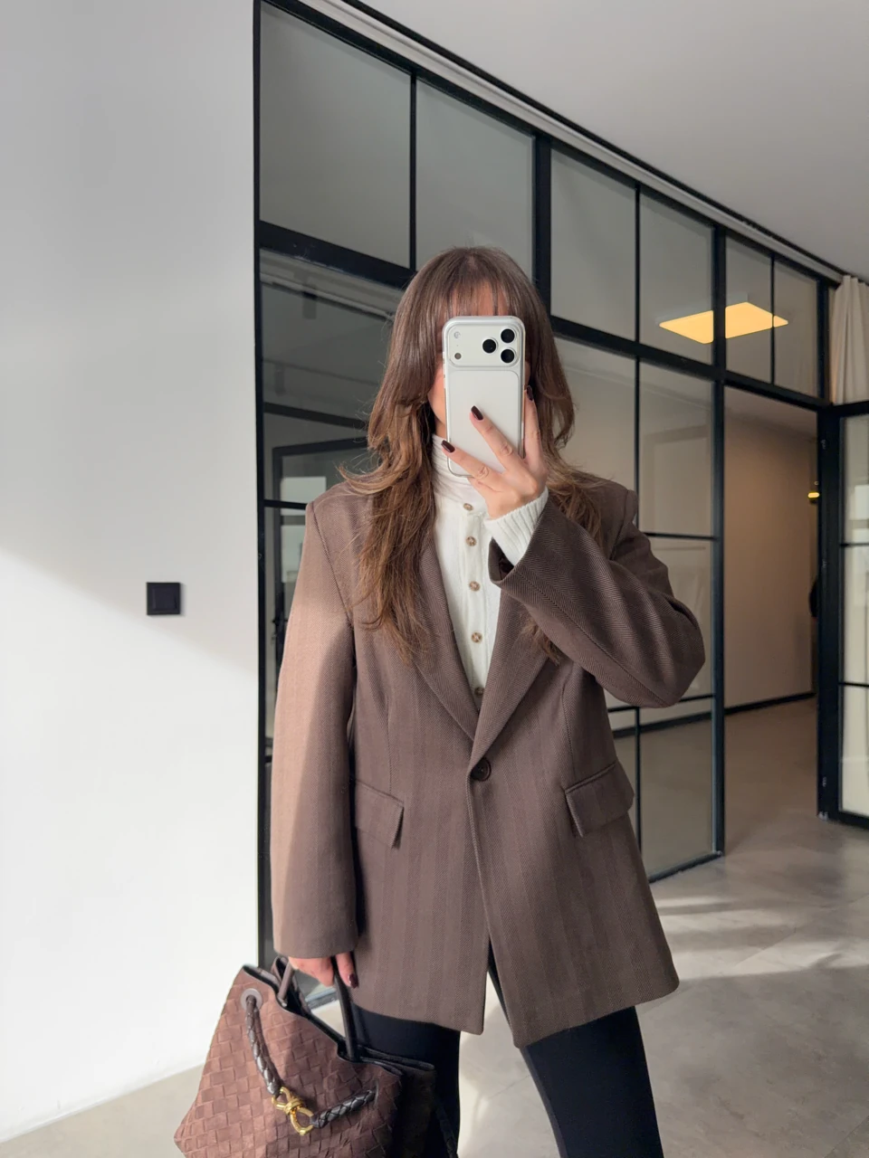 BALIKSIRTI YÜN BLAZER CEKET - Kahverengi