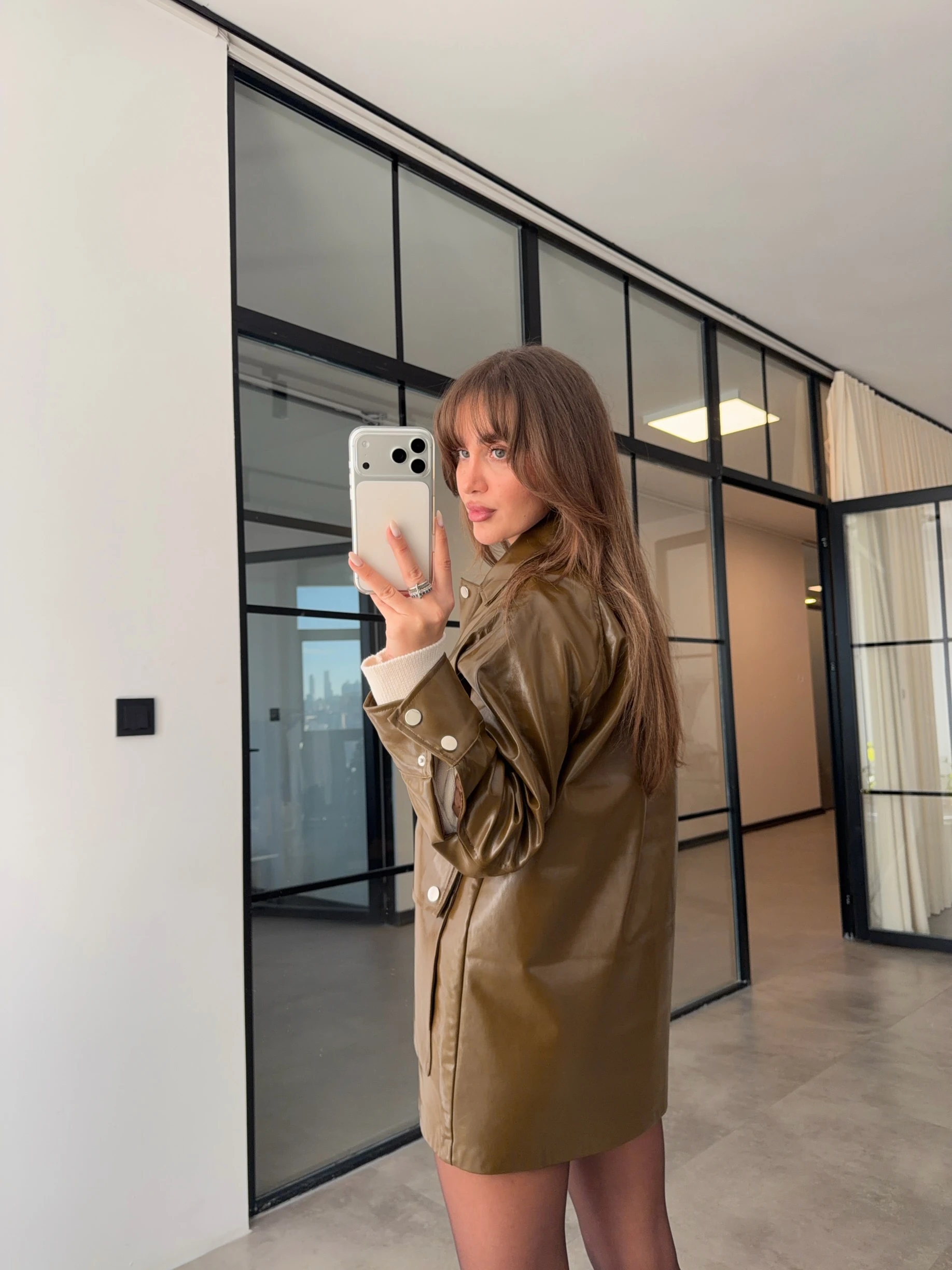 PARLAK DERİ VİZON PARKA CEKET